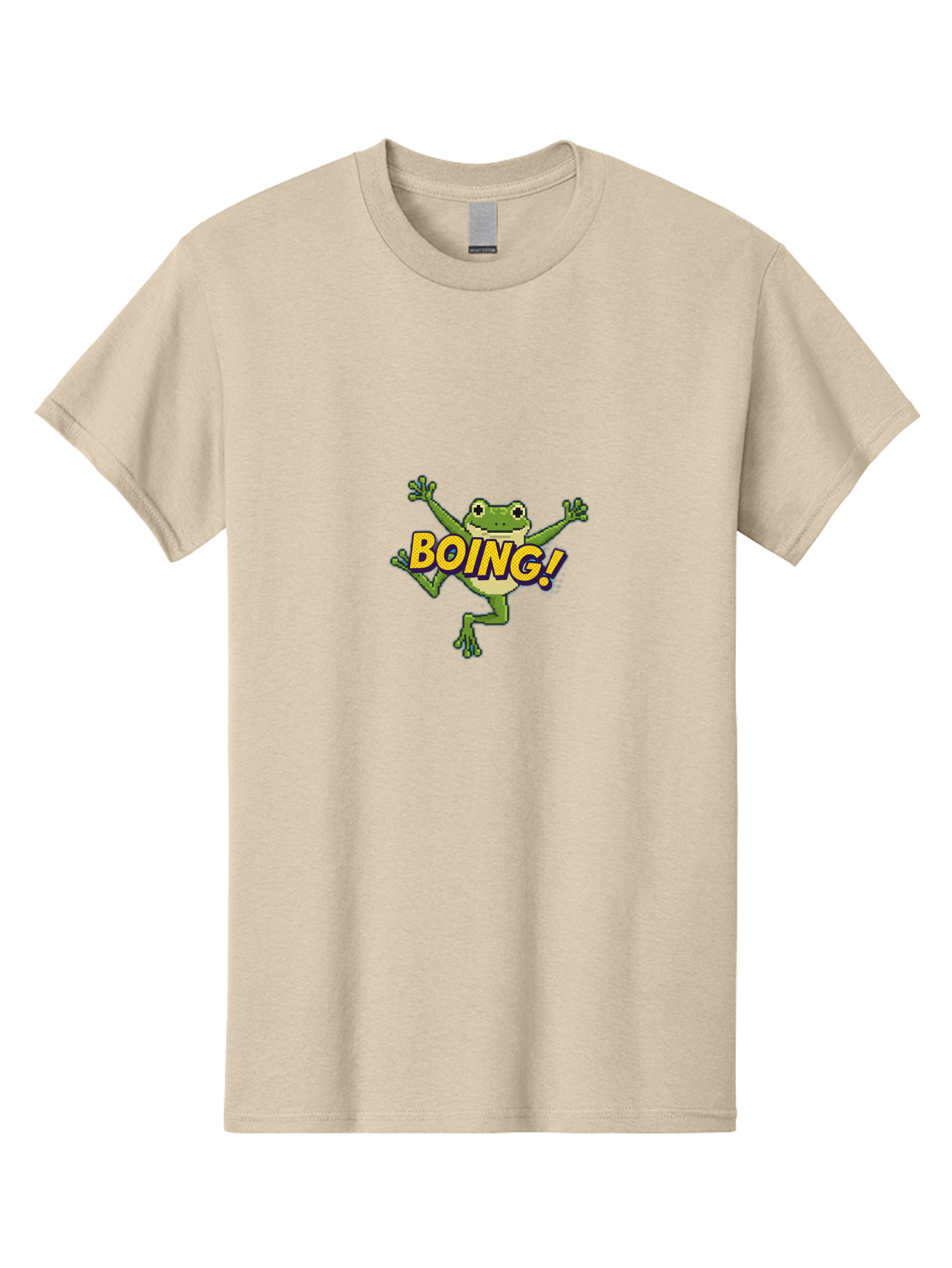 Boing-Frog-1 Men'S Graphic Tee, 100% Cotton, Comfortable Casual Summer Wear, Machine Washable, Funny Cartoon Frog, Playful Illustration, Cartoon Character, Comedic Graphic, Humorous Image, Entertaining Design, Boing! Text, Frog Jumping, Bab689 2