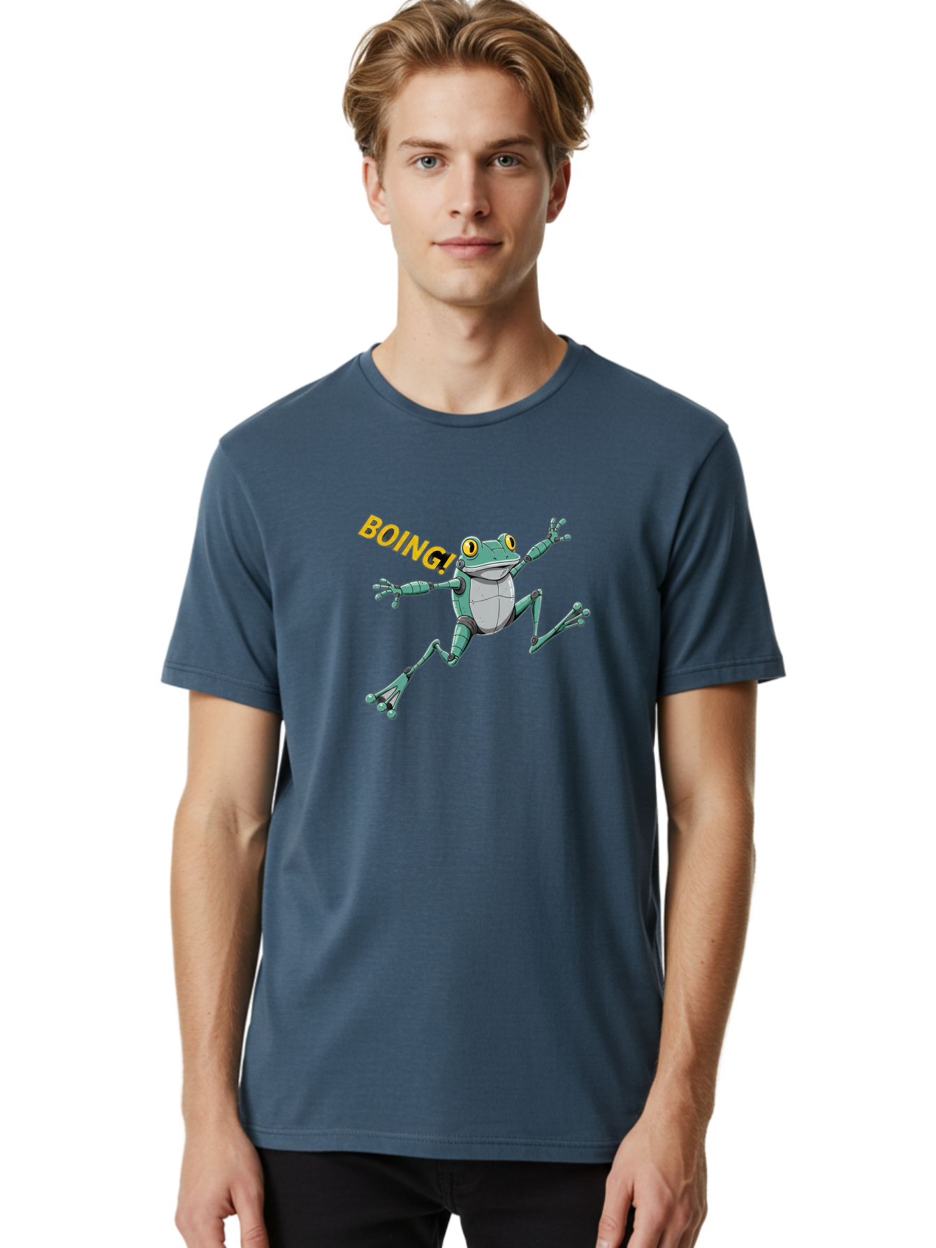 Boing-Frog-3 Men'S Graphic Tee, 100% Cotton, Comfortable Casual Summer Wear, Machine Washable, Cartoon Frog, Funny Animal, Playful Amphibian, Yellow Eyes, Jumping Motion, Comic Effect, Boing Text, Playful Vibe, Cartoon Character, Bab691 23