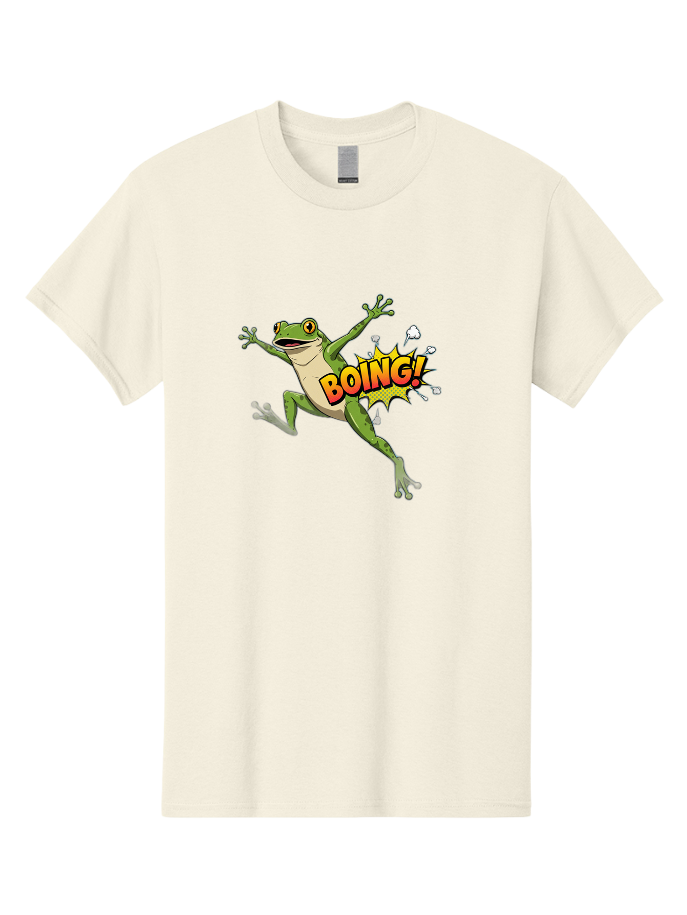 Boing-Frog Men'S Graphic Tee, 100% Cotton, Comfortable Casual Summer Wear, Machine Washable, Cartoon Frog Jumping, Comedic Relief, Humorous Illustration, Action Comic Style, Funny Amphibian, Playful Graphics, Boing! Text Effect, Dynamic Pose Bab692 2