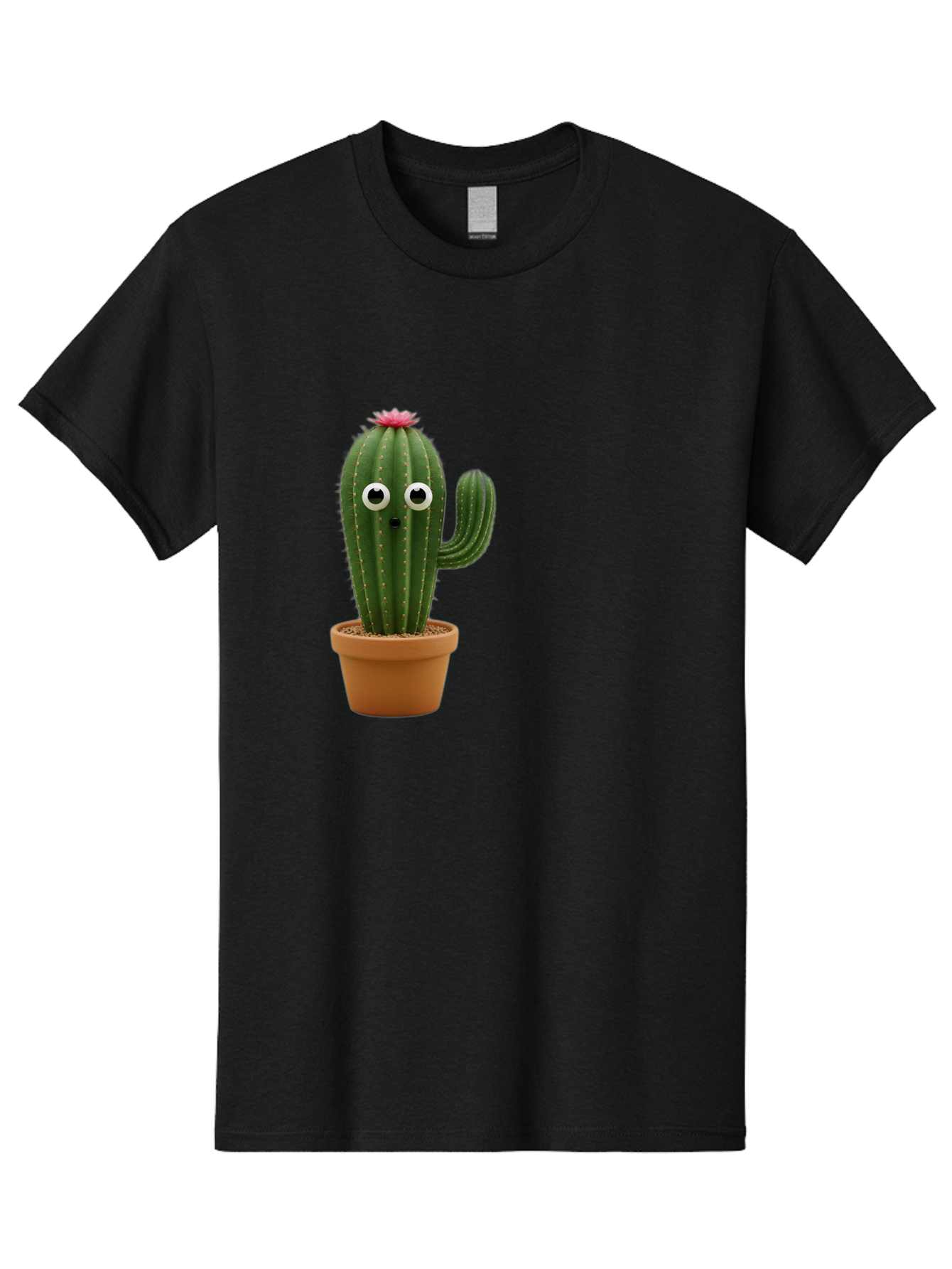 Cactus-With-Eyes Men'S Graphic Tee, 100% Cotton, Comfortable Casual Summer Wear, Machine Washable, Cute Cactus, Cartoon Character, Funny Face, Googley Eyes, Potted Plant, Succulent, Quirky Decor, Whimsical Design, Indoor Plants, Kawaii Bab703 3