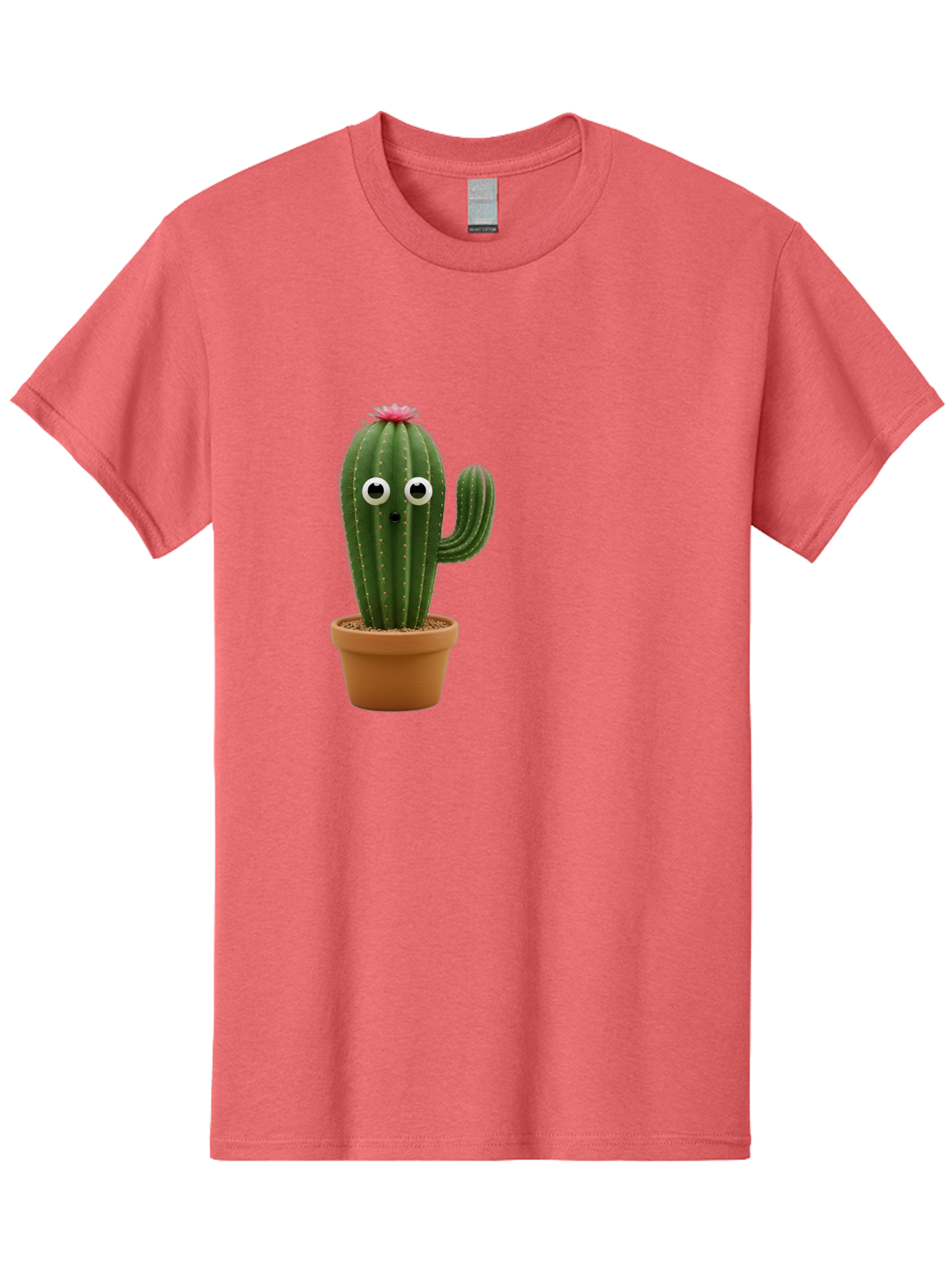 Cactus-With-Eyes Men'S Graphic Tee, 100% Cotton, Comfortable Casual Summer Wear, Machine Washable, Cute Cactus, Cartoon Character, Funny Face, Googley Eyes, Potted Plant, Succulent, Quirky Decor, Whimsical Design, Indoor Plants, Kawaii Bab703 14