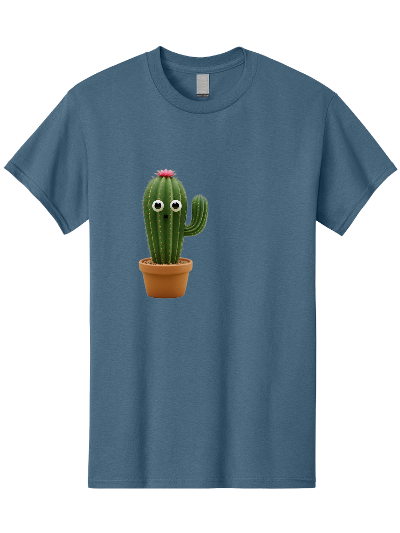 Cactus-With-Eyes Men'S Graphic Tee, 100% Cotton, Comfortable Casual Summer Wear, Machine Washable, Cute Cactus, Cartoon Character, Funny Face, Googley Eyes, Potted Plant, Succulent, Quirky Decor, Whimsical Design, Indoor Plants, Kawaii Bab703 7