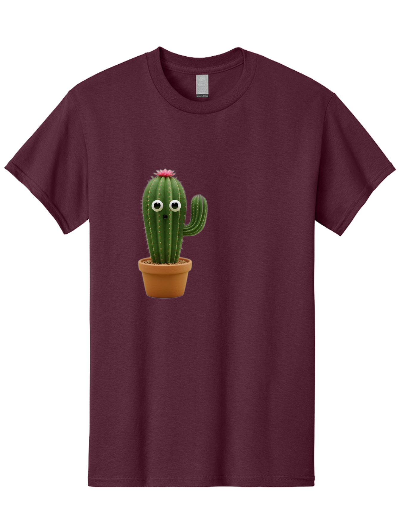 Cactus-With-Eyes Men'S Graphic Tee, 100% Cotton, Comfortable Casual Summer Wear, Machine Washable, Cute Cactus, Cartoon Character, Funny Face, Googley Eyes, Potted Plant, Succulent, Quirky Decor, Whimsical Design, Indoor Plants, Kawaii Bab703 13
