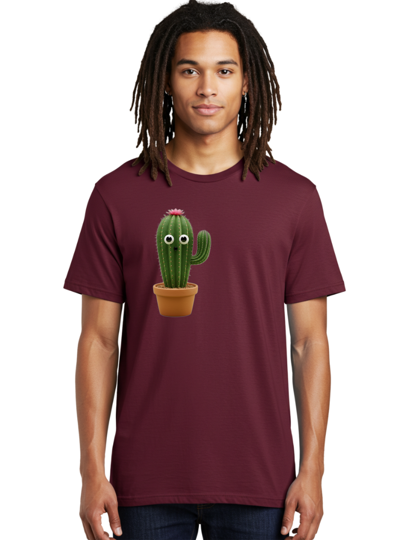 Cactus-With-Eyes Men'S Graphic Tee, 100% Cotton, Comfortable Casual Summer Wear, Machine Washable, Cute Cactus, Cartoon Character, Funny Face, Googley Eyes, Potted Plant, Succulent, Quirky Decor, Whimsical Design, Indoor Plants, Kawaii Bab703 28