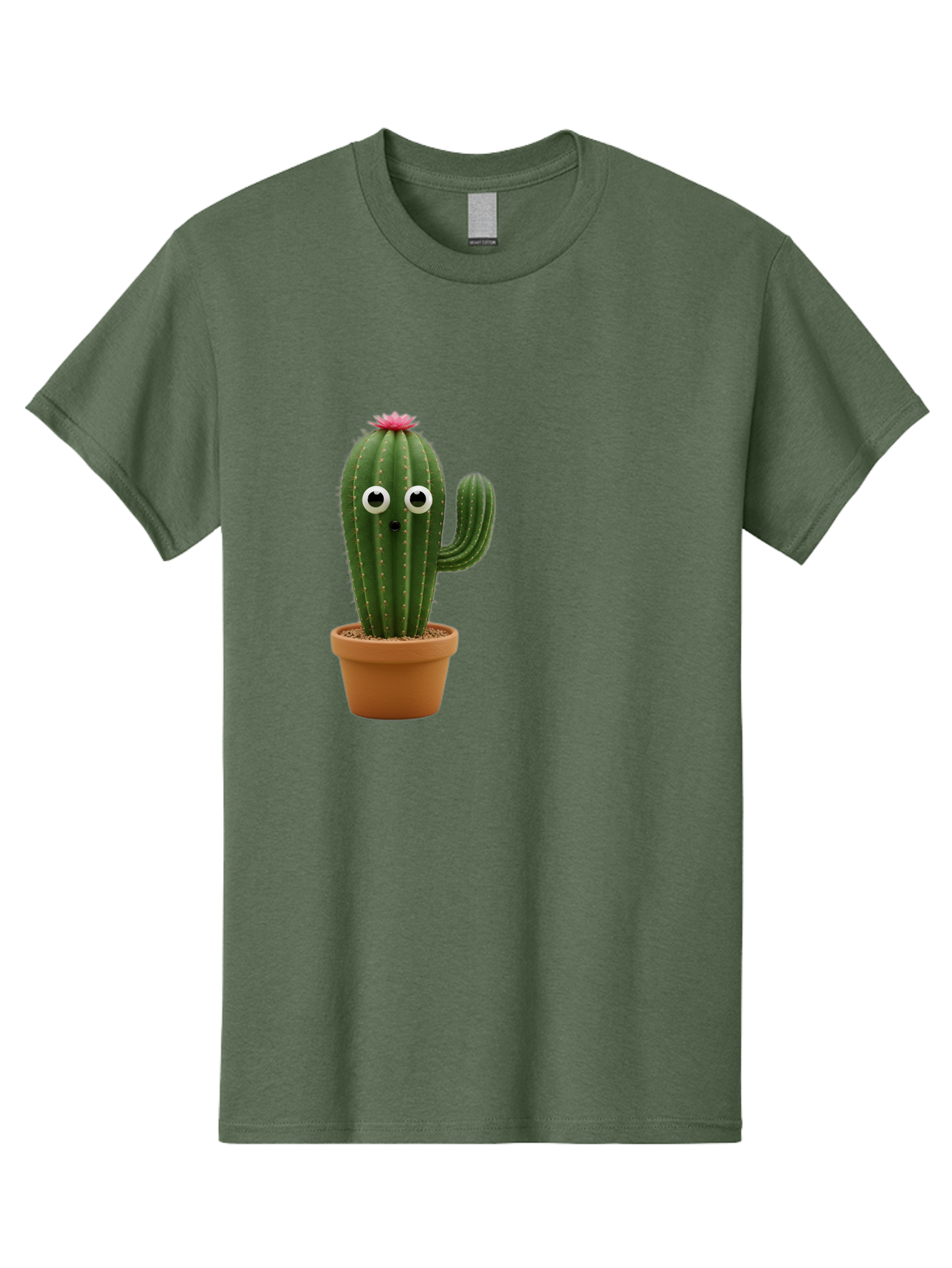 Cactus-With-Eyes Men'S Graphic Tee, 100% Cotton, Comfortable Casual Summer Wear, Machine Washable, Cute Cactus, Cartoon Character, Funny Face, Googley Eyes, Potted Plant, Succulent, Quirky Decor, Whimsical Design, Indoor Plants, Kawaii Bab703 1