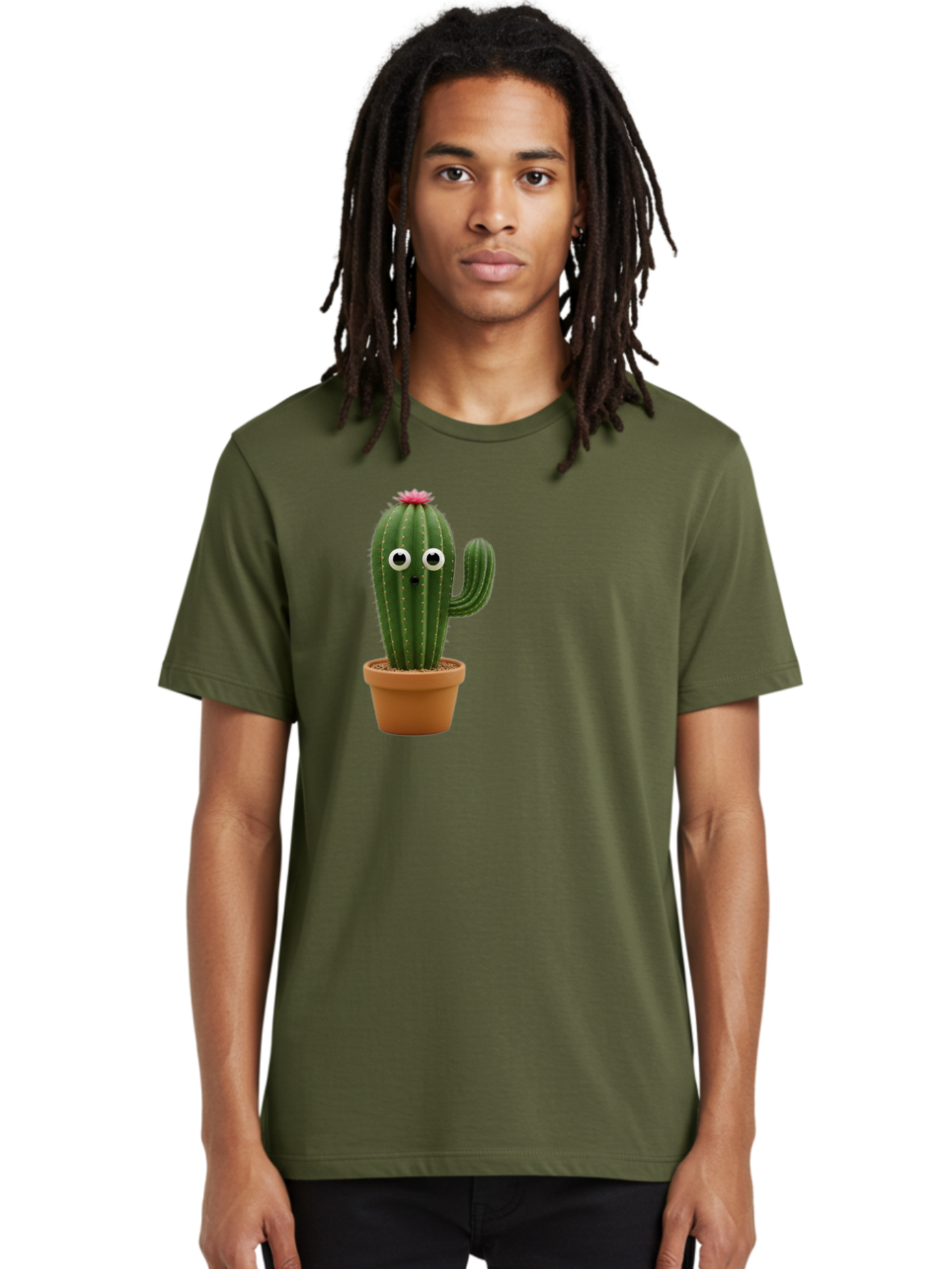 Cactus-With-Eyes Men'S Graphic Tee, 100% Cotton, Comfortable Casual Summer Wear, Machine Washable, Cute Cactus, Cartoon Character, Funny Face, Googley Eyes, Potted Plant, Succulent, Quirky Decor, Whimsical Design, Indoor Plants, Kawaii Bab703 16