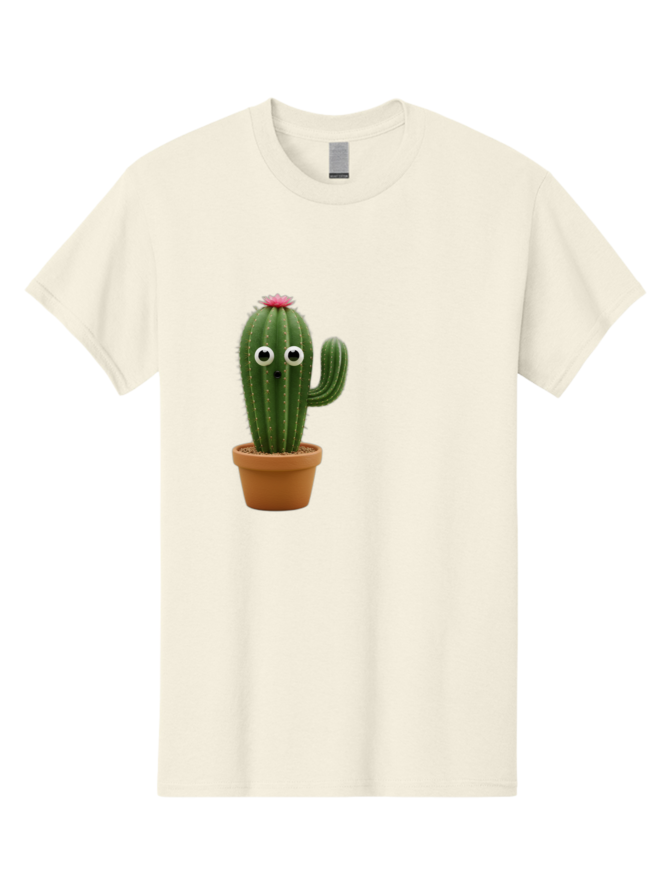 Cactus-With-Eyes Men'S Graphic Tee, 100% Cotton, Comfortable Casual Summer Wear, Machine Washable, Cute Cactus, Cartoon Character, Funny Face, Googley Eyes, Potted Plant, Succulent, Quirky Decor, Whimsical Design, Indoor Plants, Kawaii Bab703 4