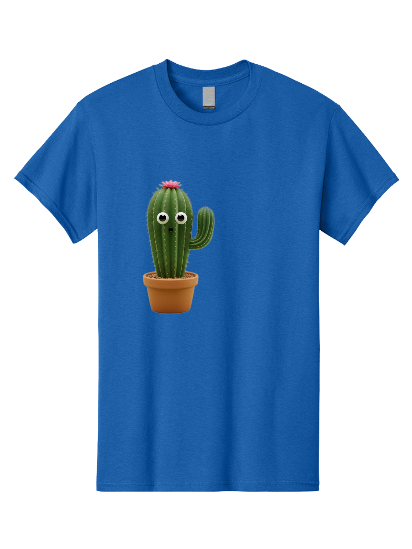 Cactus-With-Eyes Men'S Graphic Tee, 100% Cotton, Comfortable Casual Summer Wear, Machine Washable, Cute Cactus, Cartoon Character, Funny Face, Googley Eyes, Potted Plant, Succulent, Quirky Decor, Whimsical Design, Indoor Plants, Kawaii Bab703 2
