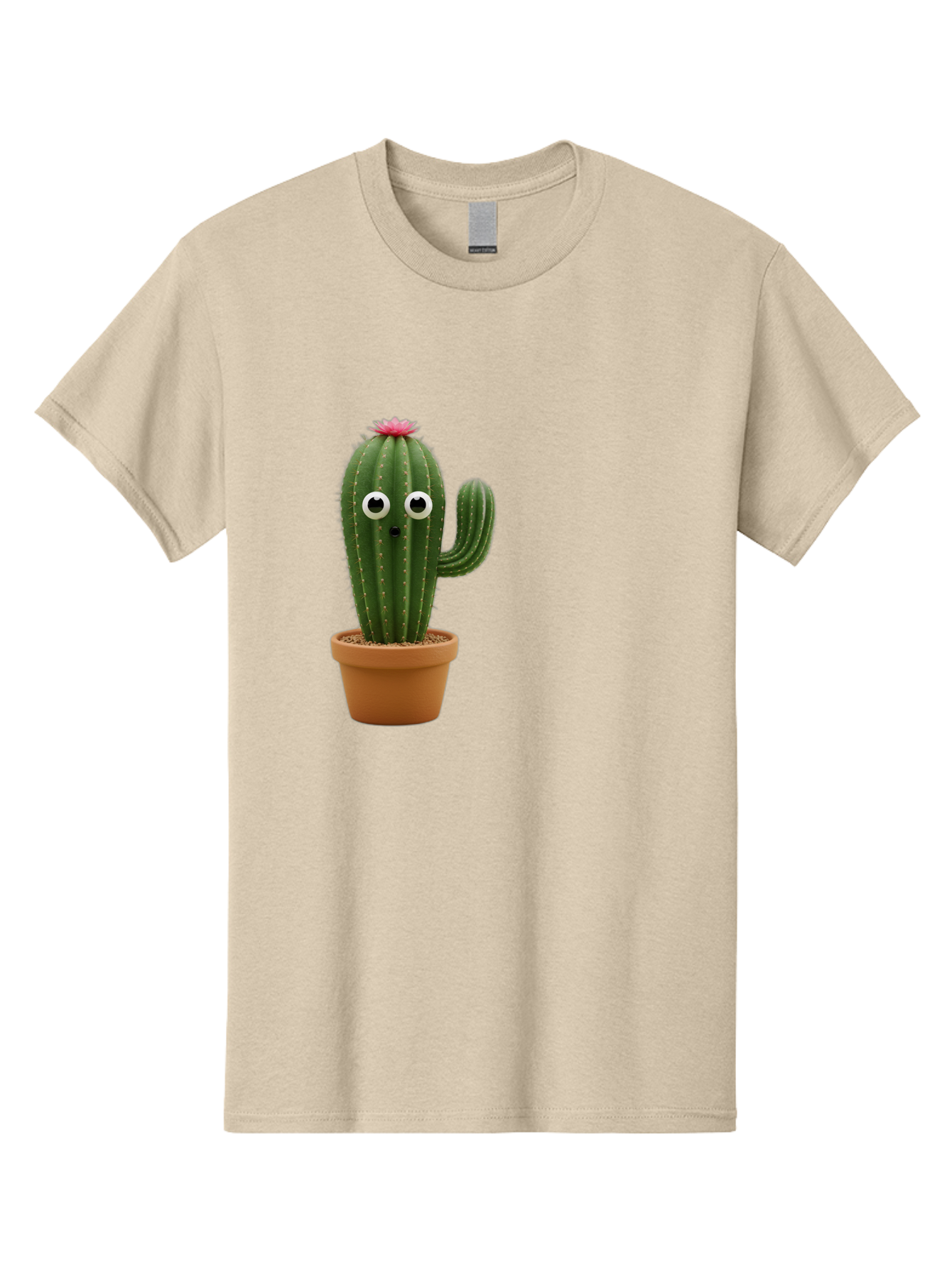 Cactus-With-Eyes Men'S Graphic Tee, 100% Cotton, Comfortable Casual Summer Wear, Machine Washable, Cute Cactus, Cartoon Character, Funny Face, Googley Eyes, Potted Plant, Succulent, Quirky Decor, Whimsical Design, Indoor Plants, Kawaii Bab703 6
