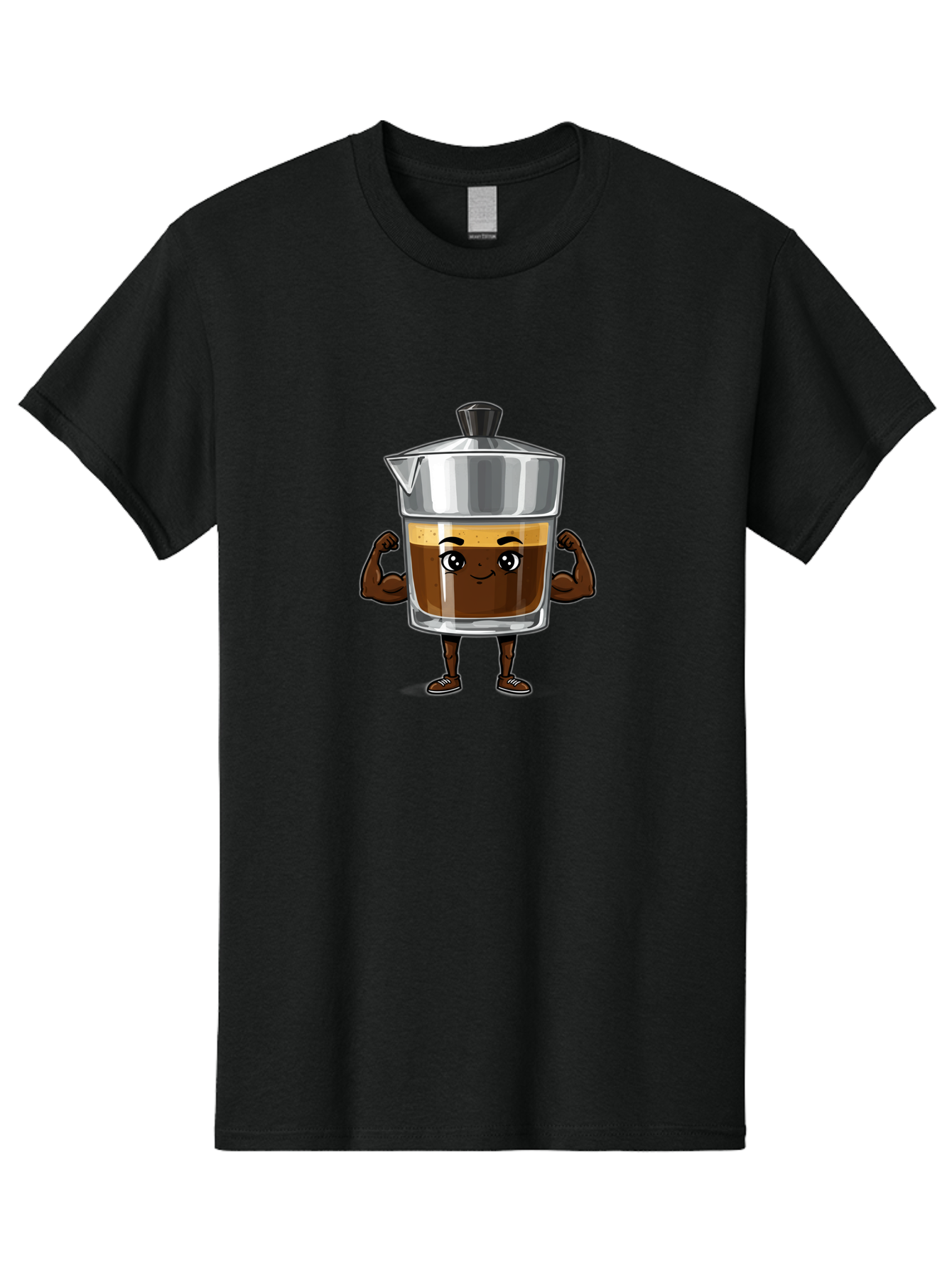 Cafe-Coffee Men'S Graphic Tee, 100% Cotton, Comfortable Casual Summer Wear, Machine Washable, Coffee Maker Character, Brown Coffee, Funny Face, Flexing Arms, Strong Muscles, Cute Cartoon, Coffee Lover, Morning Pick-Me-Up, Daily Grind Bab704 12