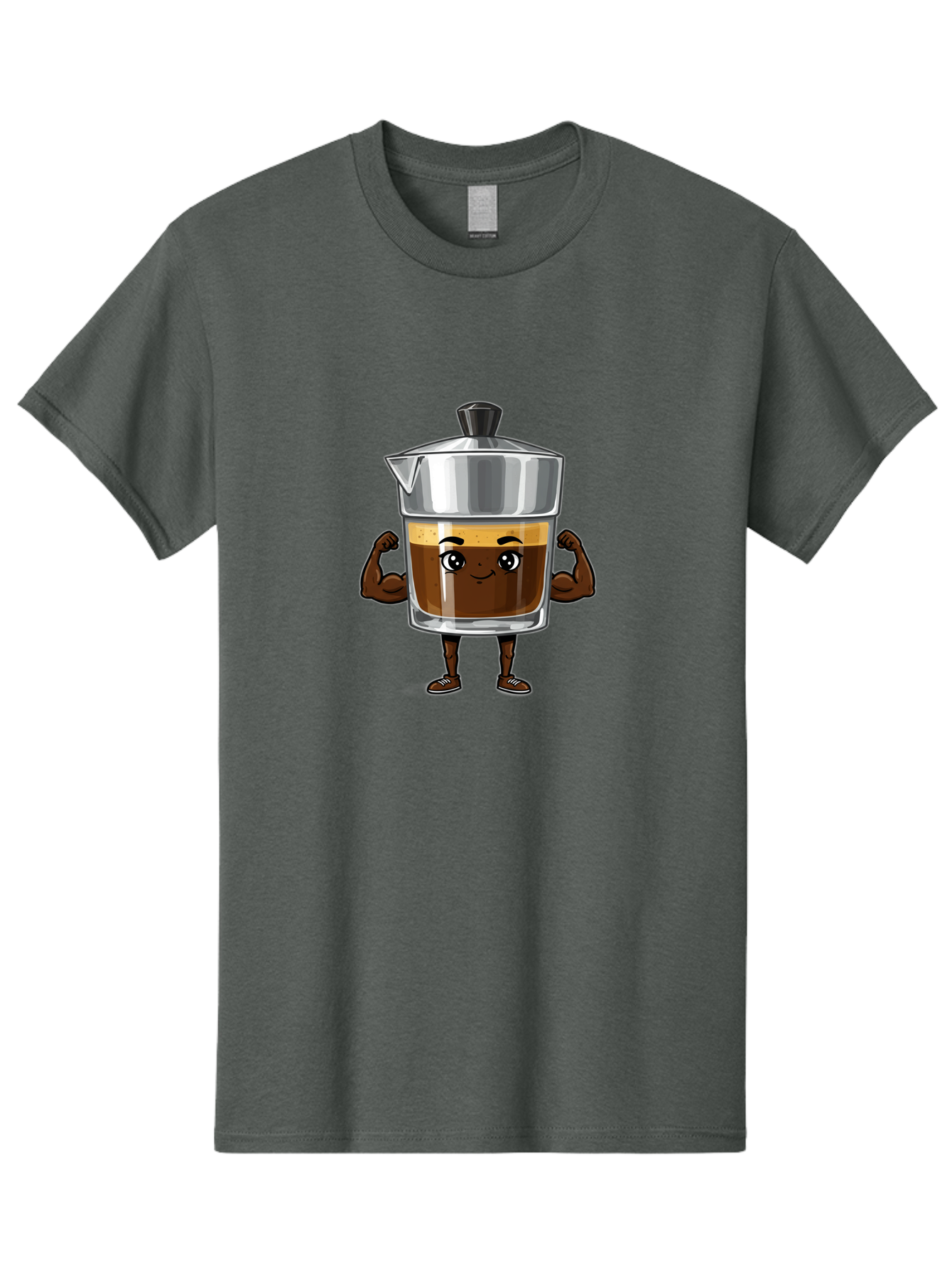Cafe-Coffee Men'S Graphic Tee, 100% Cotton, Comfortable Casual Summer Wear, Machine Washable, Coffee Maker Character, Brown Coffee, Funny Face, Flexing Arms, Strong Muscles, Cute Cartoon, Coffee Lover, Morning Pick-Me-Up, Daily Grind Bab704 10
