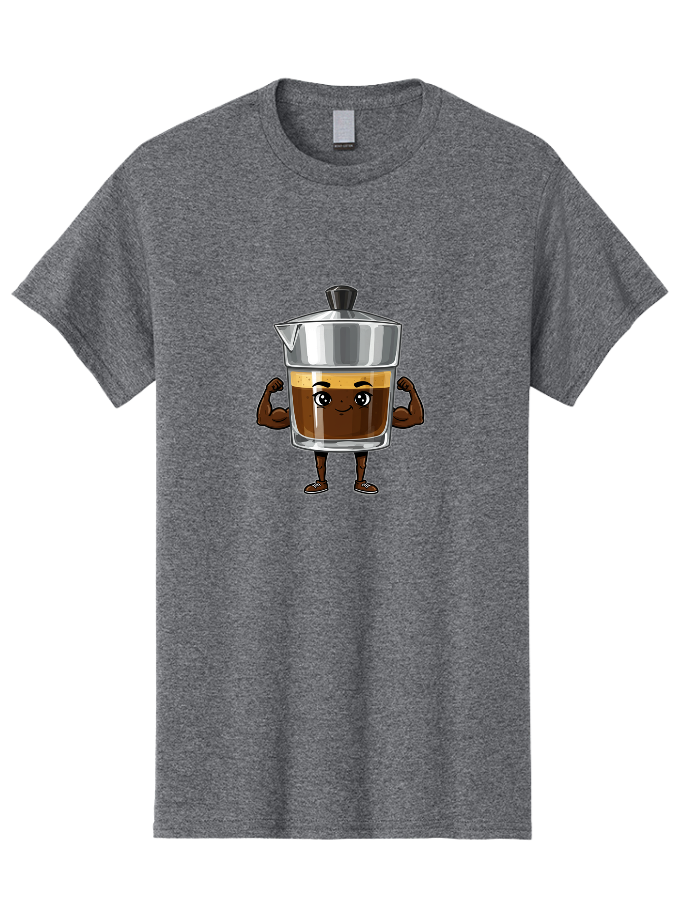 Cafe-Coffee Men'S Graphic Tee, 100% Cotton, Comfortable Casual Summer Wear, Machine Washable, Coffee Maker Character, Brown Coffee, Funny Face, Flexing Arms, Strong Muscles, Cute Cartoon, Coffee Lover, Morning Pick-Me-Up, Daily Grind Bab704 2