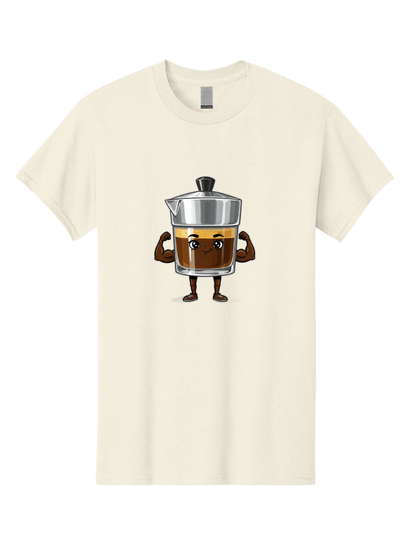 Cafe-Coffee Men'S Graphic Tee, 100% Cotton, Comfortable Casual Summer Wear, Machine Washable, Coffee Maker Character, Brown Coffee, Funny Face, Flexing Arms, Strong Muscles, Cute Cartoon, Coffee Lover, Morning Pick-Me-Up, Daily Grind Bab704 11