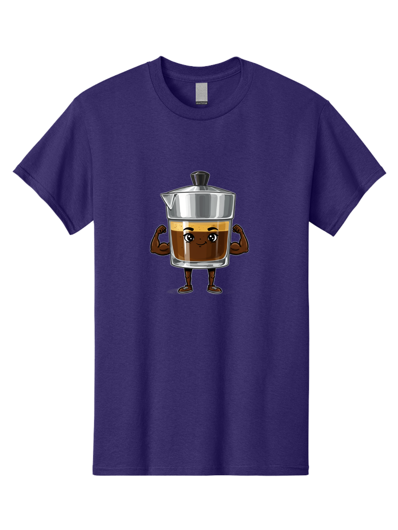 Cafe-Coffee Men'S Graphic Tee, 100% Cotton, Comfortable Casual Summer Wear, Machine Washable, Coffee Maker Character, Brown Coffee, Funny Face, Flexing Arms, Strong Muscles, Cute Cartoon, Coffee Lover, Morning Pick-Me-Up, Daily Grind Bab704 3