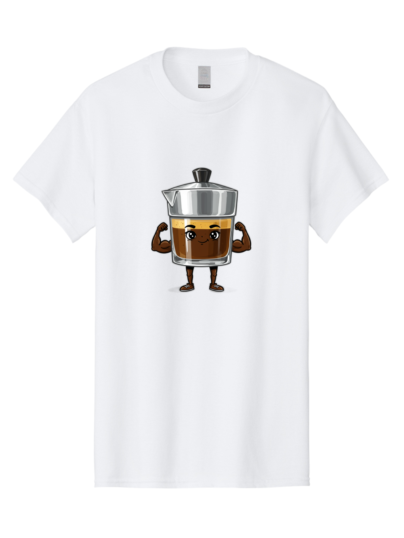 Cafe-Coffee Men'S Graphic Tee, 100% Cotton, Comfortable Casual Summer Wear, Machine Washable, Coffee Maker Character, Brown Coffee, Funny Face, Flexing Arms, Strong Muscles, Cute Cartoon, Coffee Lover, Morning Pick-Me-Up, Daily Grind Bab704 14