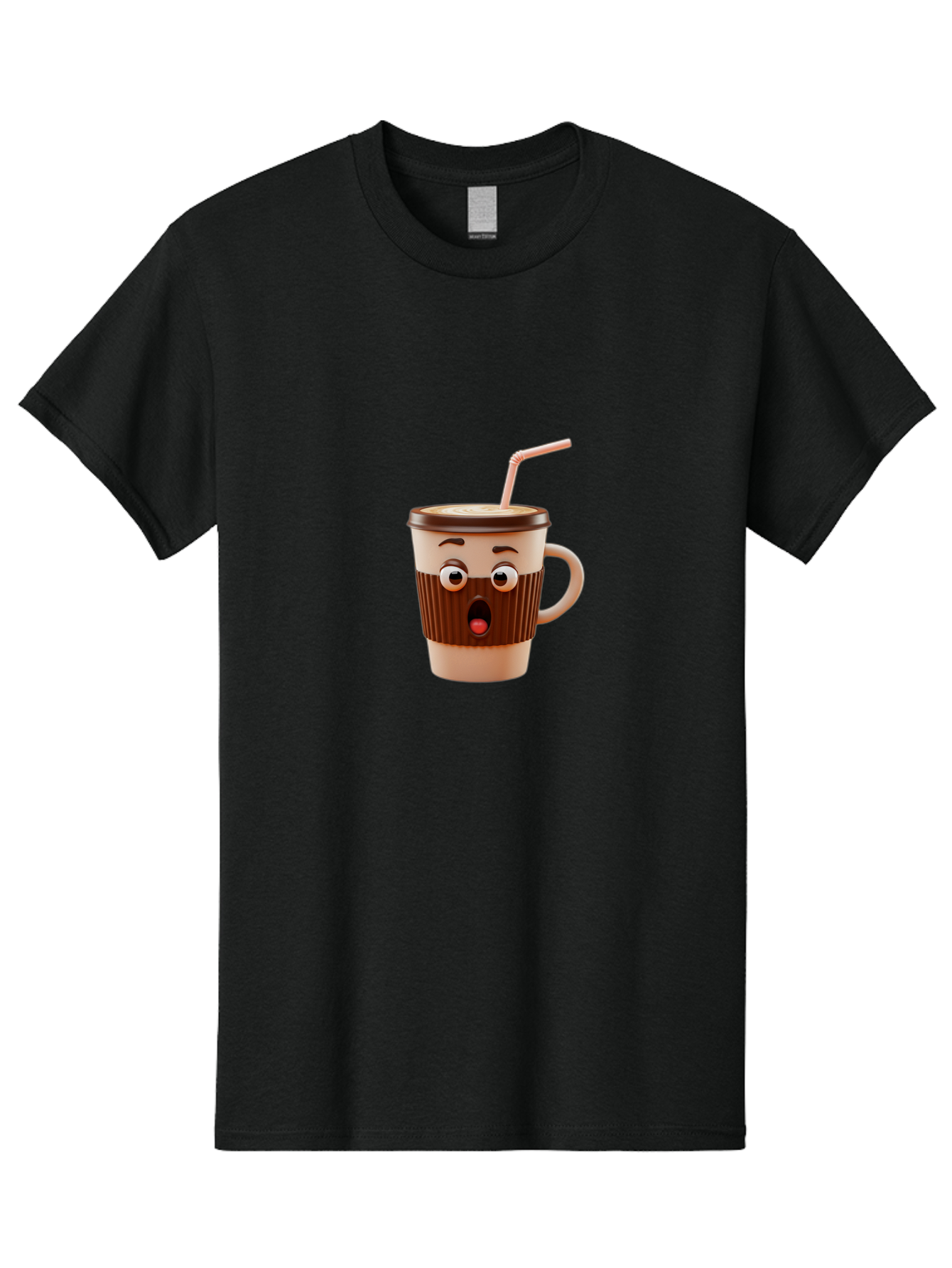 Cafe-Cup Men'S Graphic Tee, 100% Cotton, Comfortable Casual Summer Wear, Machine Washable, Cartoon Coffee Cup, Surprised Expression, Anthropomorphic Design, Coffee Beverage, Disposable Cup, Straw, Shocked Face, Funny Character Bab705 4