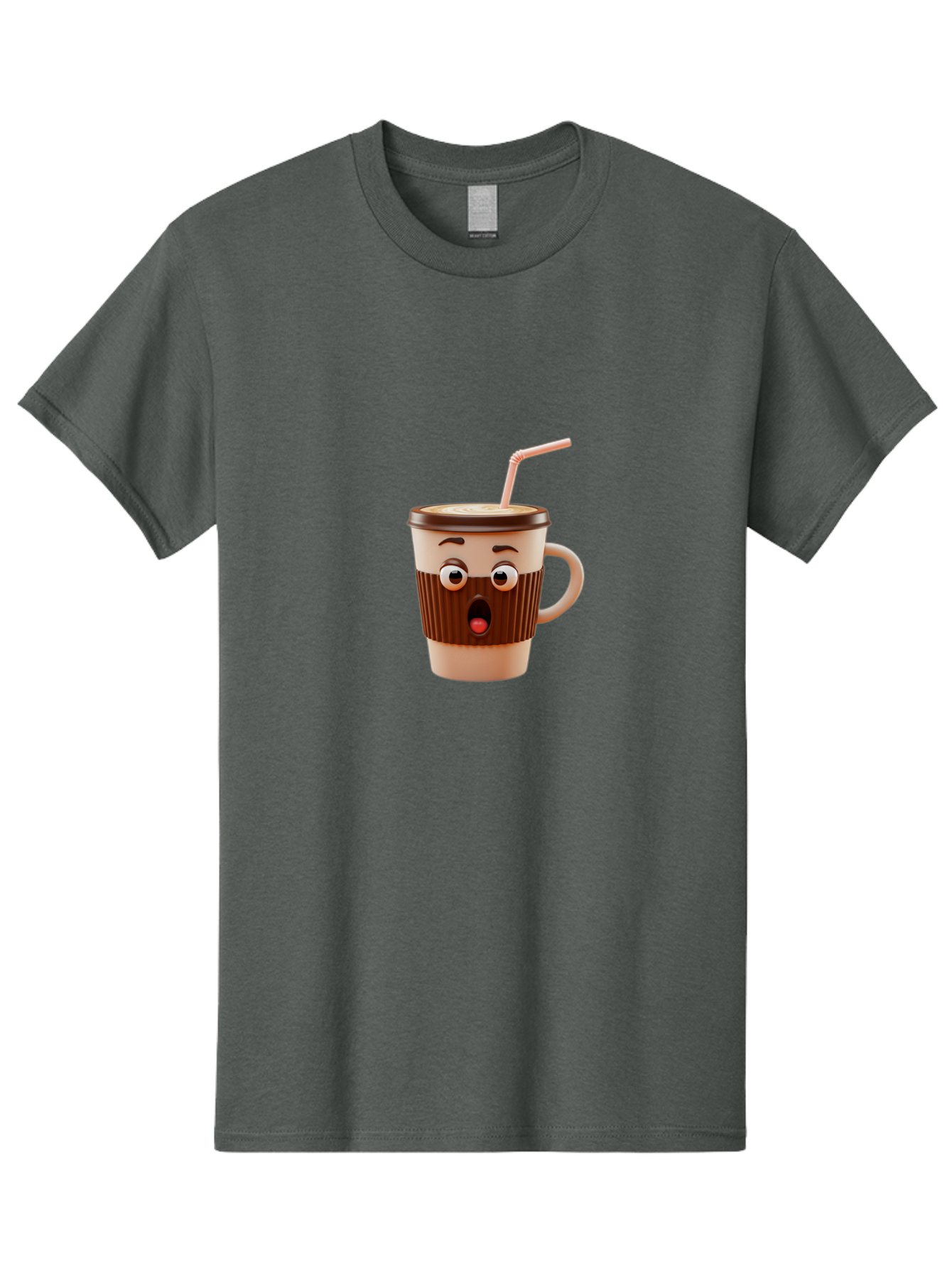 Cafe-Cup Men'S Graphic Tee, 100% Cotton, Comfortable Casual Summer Wear, Machine Washable, Cartoon Coffee Cup, Surprised Expression, Anthropomorphic Design, Coffee Beverage, Disposable Cup, Straw, Shocked Face, Funny Character Bab705 1