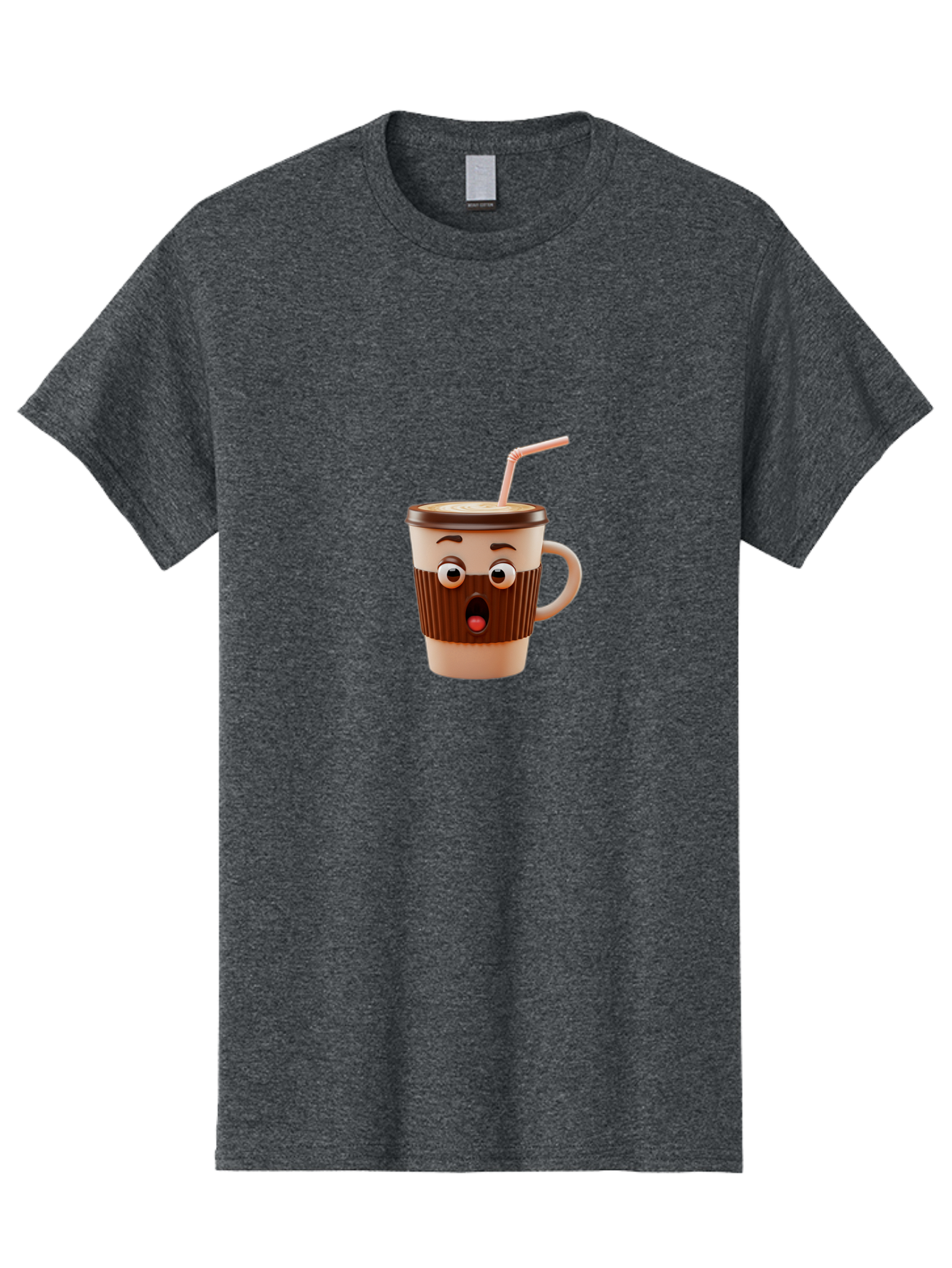 Cafe-Cup Men'S Graphic Tee, 100% Cotton, Comfortable Casual Summer Wear, Machine Washable, Cartoon Coffee Cup, Surprised Expression, Anthropomorphic Design, Coffee Beverage, Disposable Cup, Straw, Shocked Face, Funny Character Bab705 11