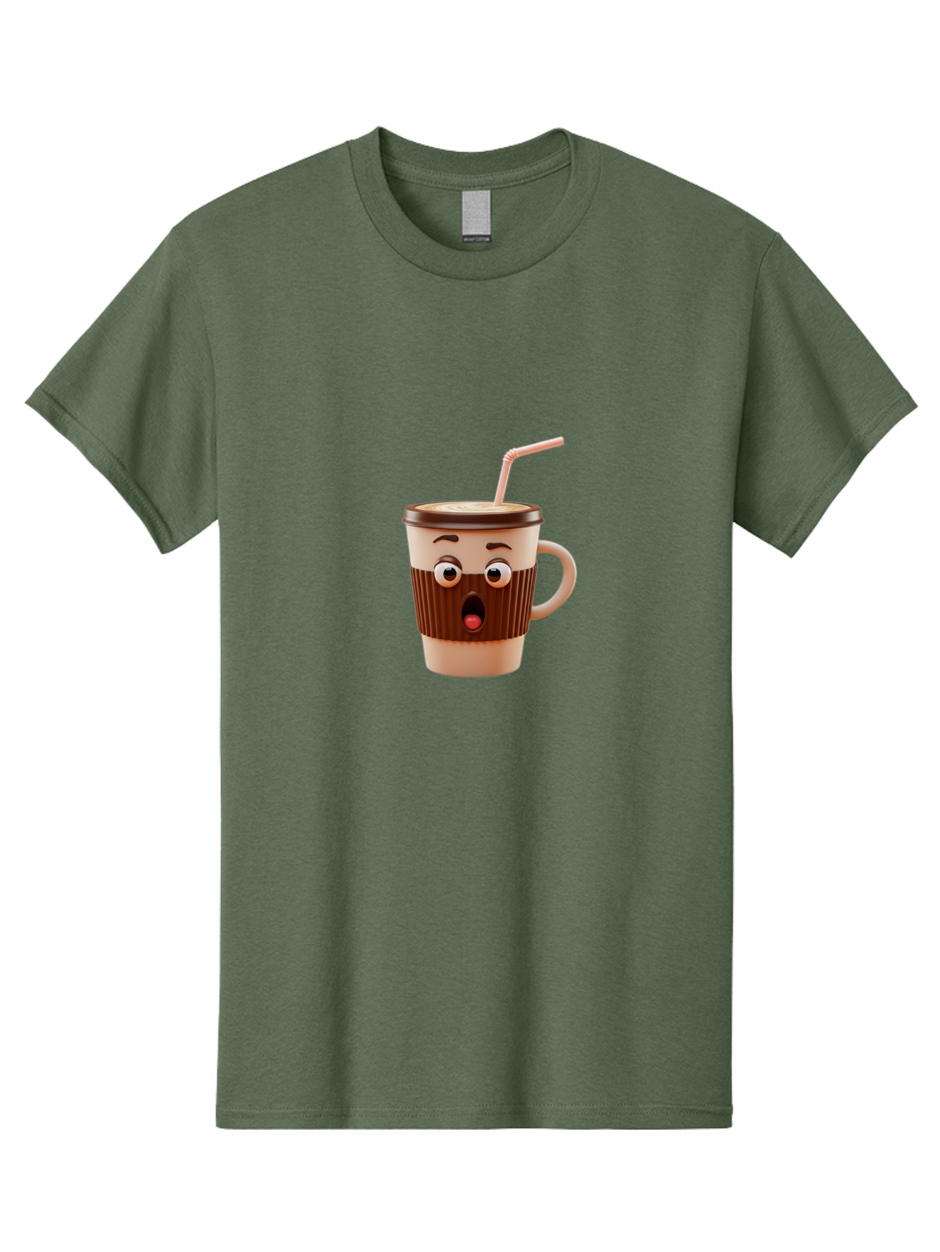 Cafe-Cup Men'S Graphic Tee, 100% Cotton, Comfortable Casual Summer Wear, Machine Washable, Cartoon Coffee Cup, Surprised Expression, Anthropomorphic Design, Coffee Beverage, Disposable Cup, Straw, Shocked Face, Funny Character Bab705 13