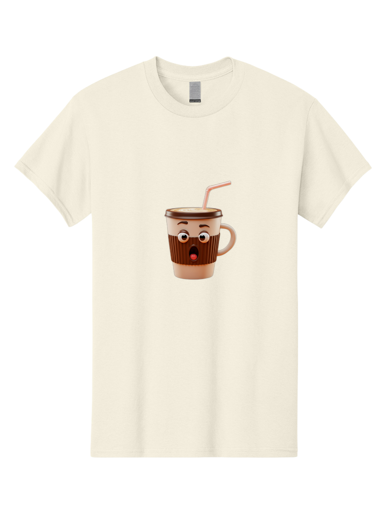Cafe-Cup Men'S Graphic Tee, 100% Cotton, Comfortable Casual Summer Wear, Machine Washable, Cartoon Coffee Cup, Surprised Expression, Anthropomorphic Design, Coffee Beverage, Disposable Cup, Straw, Shocked Face, Funny Character Bab705 5
