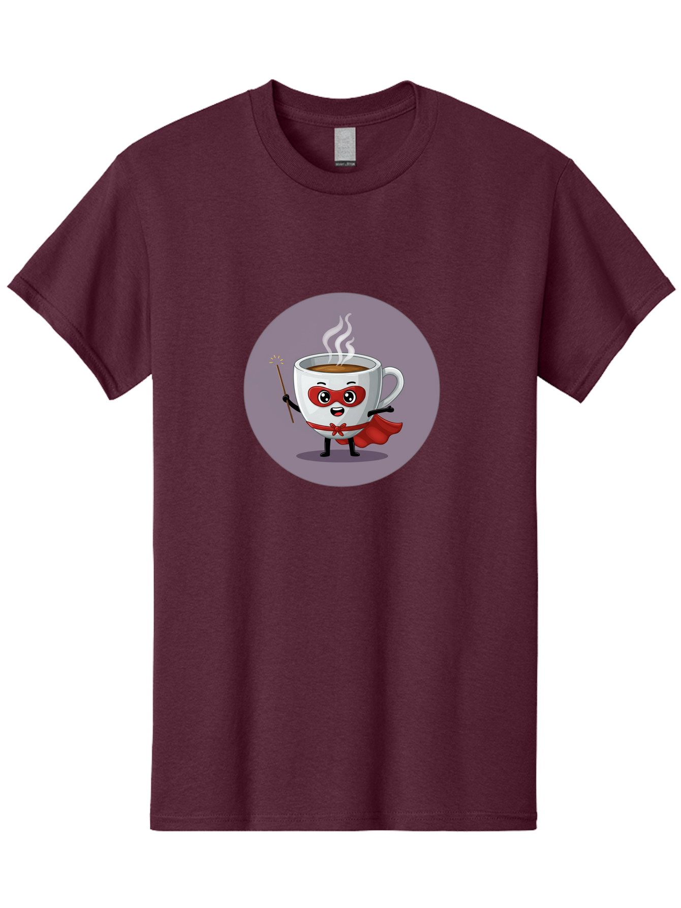 Cafe-Hero Men'S Graphic Tee, 100% Cotton, Comfortable Casual Summer Wear, Machine Washable, Cartoon Coffee Cup, Superhero Theme, Red Mask, Red Cape, Magical Wand, Steaming Hot Coffee, Funny Character, Animated Beverage Bab706 3