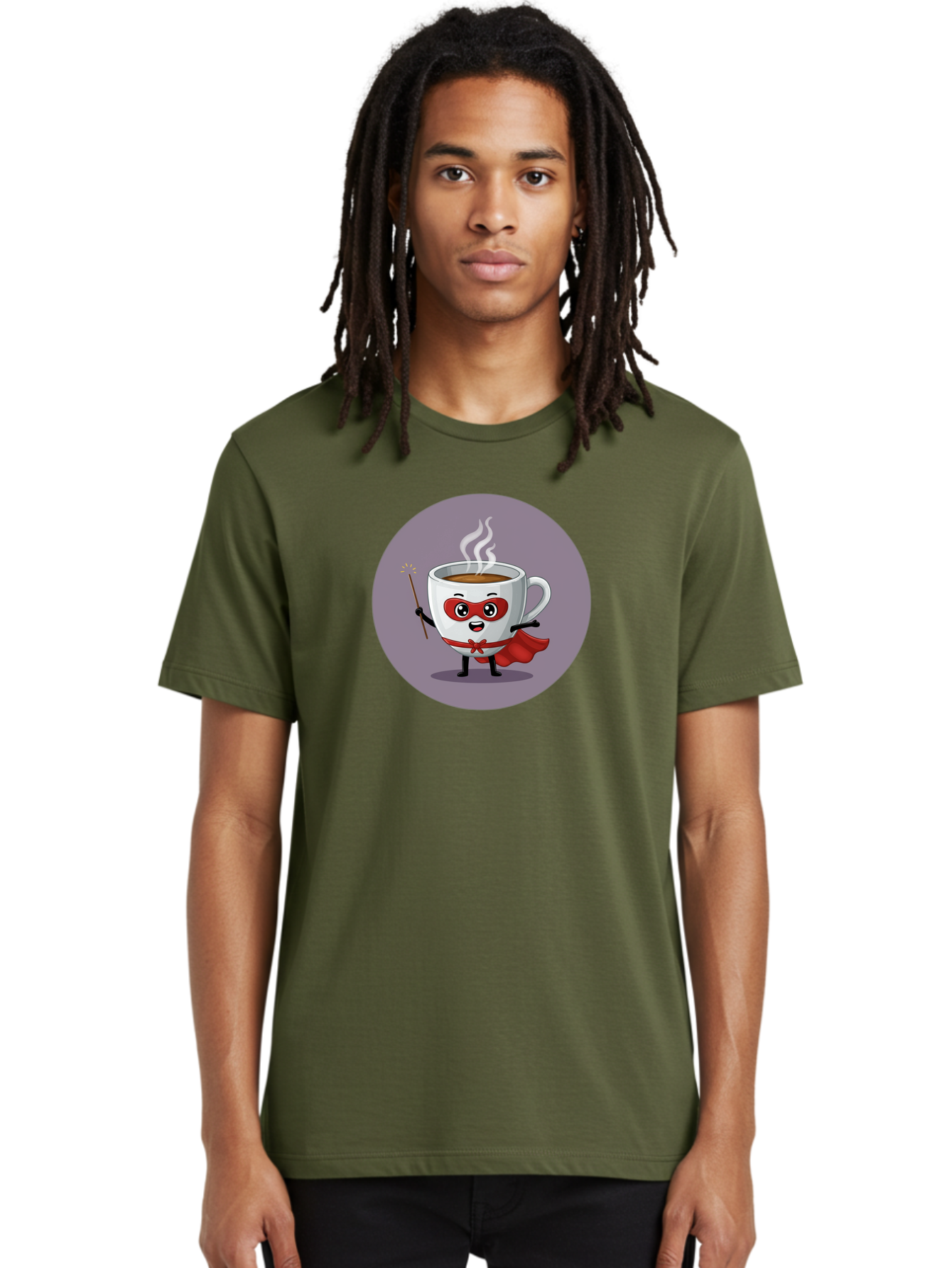 Cafe-Hero Men'S Graphic Tee, 100% Cotton, Comfortable Casual Summer Wear, Machine Washable, Cartoon Coffee Cup, Superhero Theme, Red Mask, Red Cape, Magical Wand, Steaming Hot Coffee, Funny Character, Animated Beverage Bab706 21