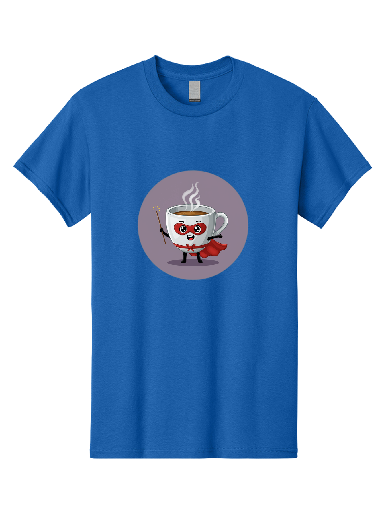 Cafe-Hero Men'S Graphic Tee, 100% Cotton, Comfortable Casual Summer Wear, Machine Washable, Cartoon Coffee Cup, Superhero Theme, Red Mask, Red Cape, Magical Wand, Steaming Hot Coffee, Funny Character, Animated Beverage Bab706 4