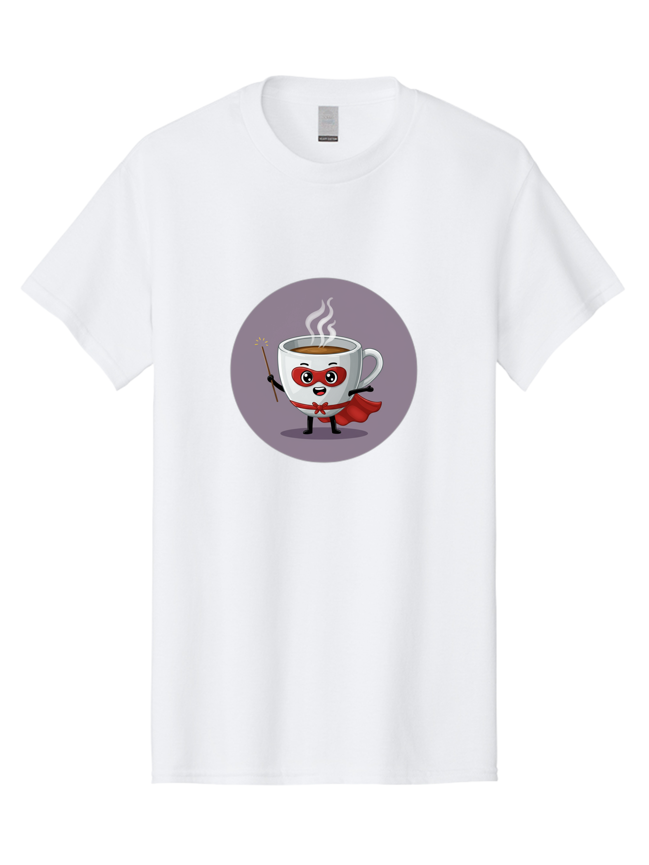 Cafe-Hero Men'S Graphic Tee, 100% Cotton, Comfortable Casual Summer Wear, Machine Washable, Cartoon Coffee Cup, Superhero Theme, Red Mask, Red Cape, Magical Wand, Steaming Hot Coffee, Funny Character, Animated Beverage Bab706 2