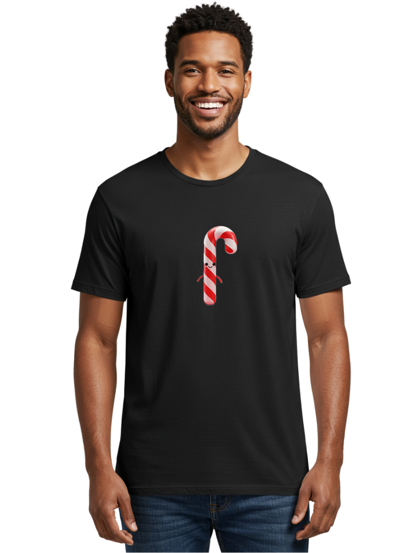 Candy-Cane-Character Men'S Graphic Tee, 100% Cotton, Comfortable Casual Summer Wear, Machine Washable, Red And White Candy Cane, Cartoon Character, Festive Holiday Treat, Sweet Indulgence, Cheerful Smile, Adorable Arms, Christmas Delight Bab708 19