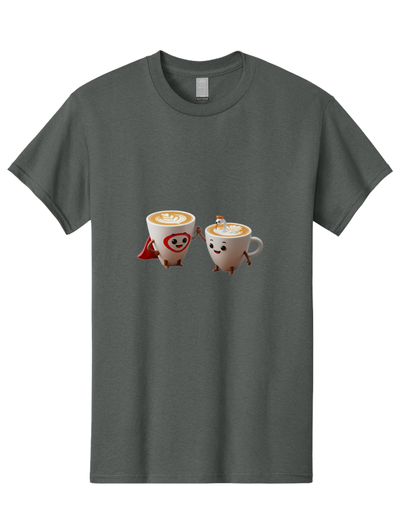 Cappuccino-Friends Men'S Graphic Tee, 100% Cotton, Comfortable Casual Summer Wear, Machine Washable, Cartoon Coffee Cups, Anthropomorphic Coffee, Latte Art, Coffee Lovers, Friendly Cups, Holding Hands, Cute Characters, Cartoon Illustrations, Bab711 9