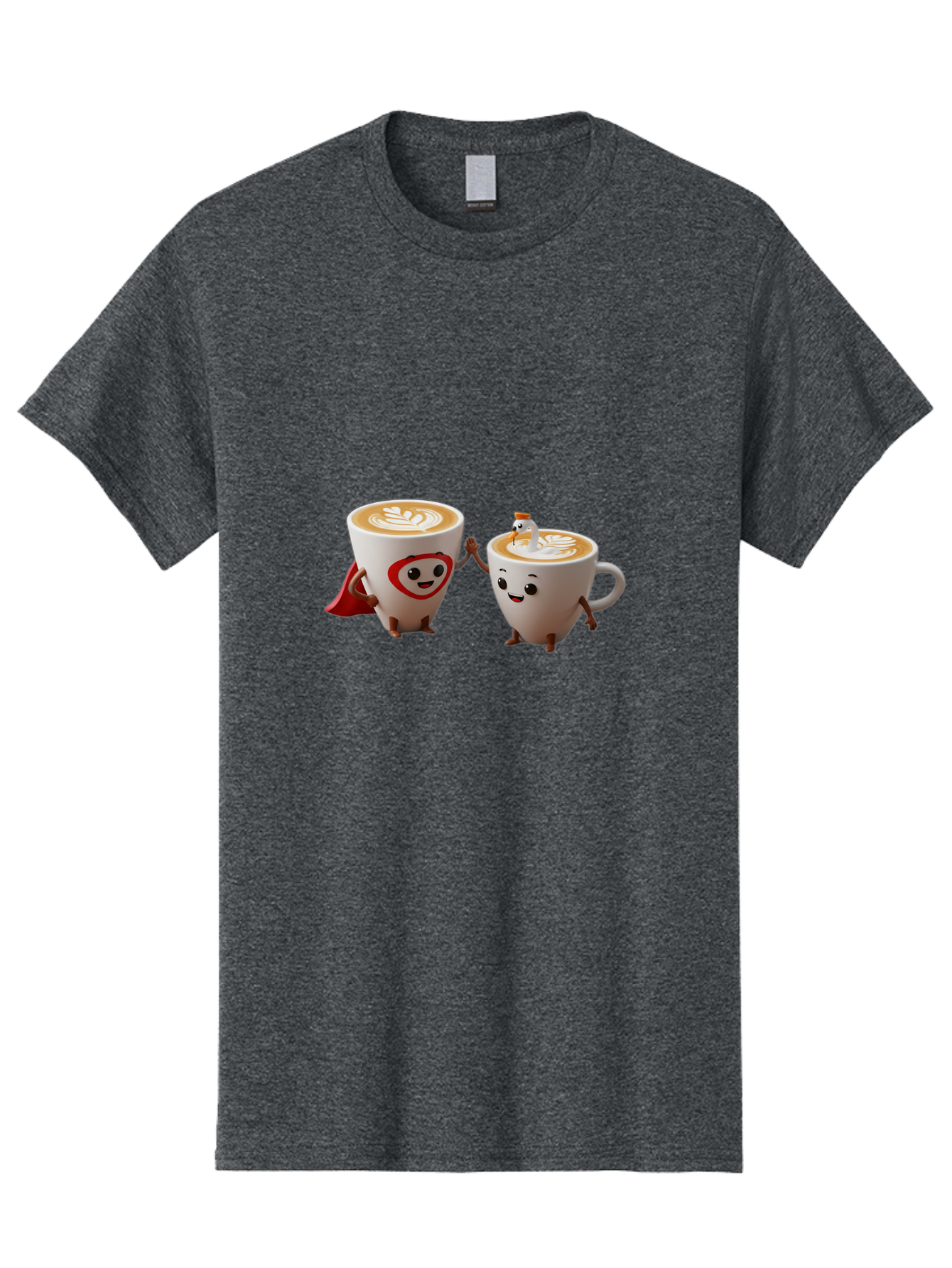 Cappuccino-Friends Men'S Graphic Tee, 100% Cotton, Comfortable Casual Summer Wear, Machine Washable, Cartoon Coffee Cups, Anthropomorphic Coffee, Latte Art, Coffee Lovers, Friendly Cups, Holding Hands, Cute Characters, Cartoon Illustrations, Bab711 13