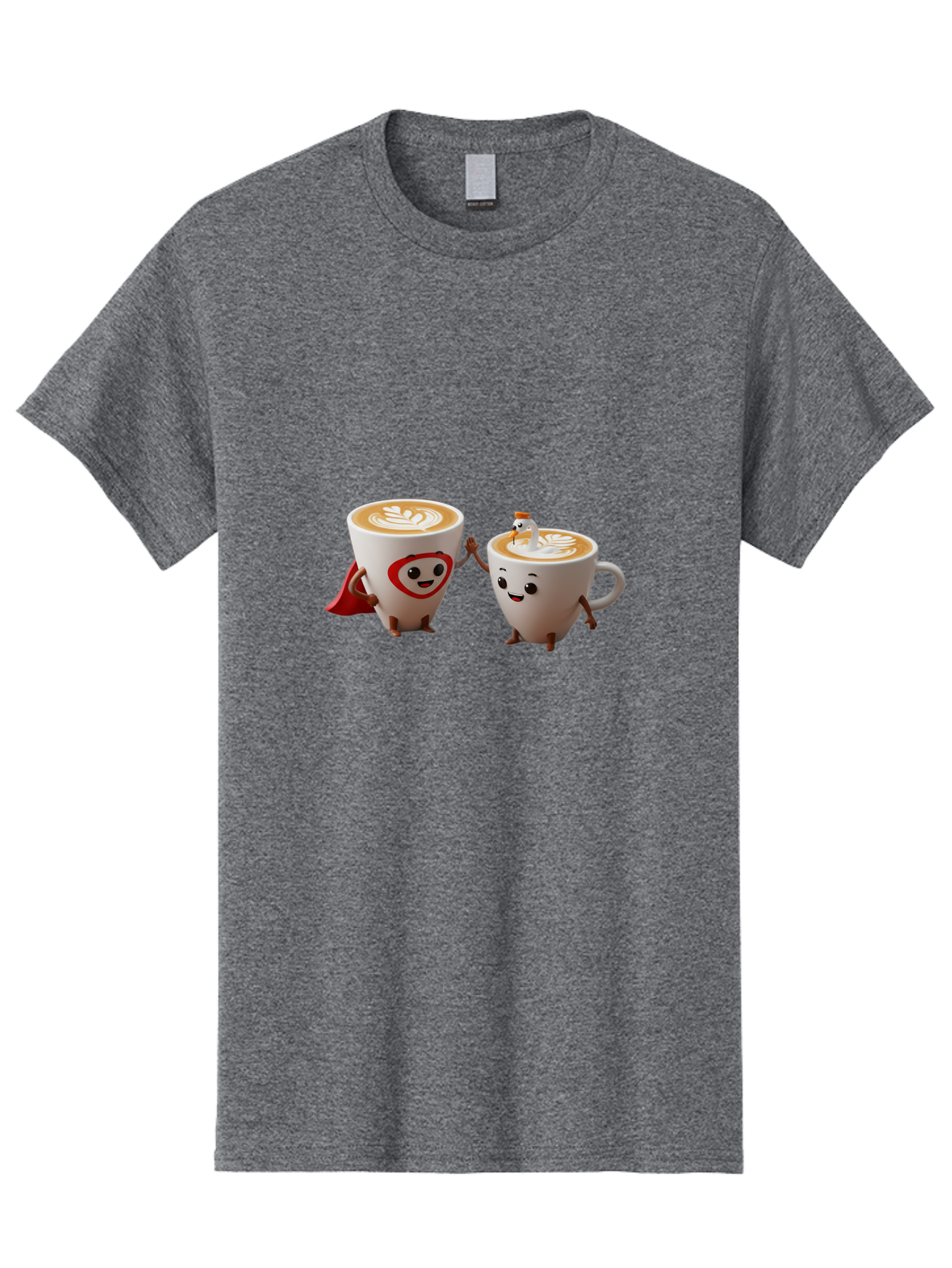 Cappuccino-Friends Men'S Graphic Tee, 100% Cotton, Comfortable Casual Summer Wear, Machine Washable, Cartoon Coffee Cups, Anthropomorphic Coffee, Latte Art, Coffee Lovers, Friendly Cups, Holding Hands, Cute Characters, Cartoon Illustrations, Bab711 10