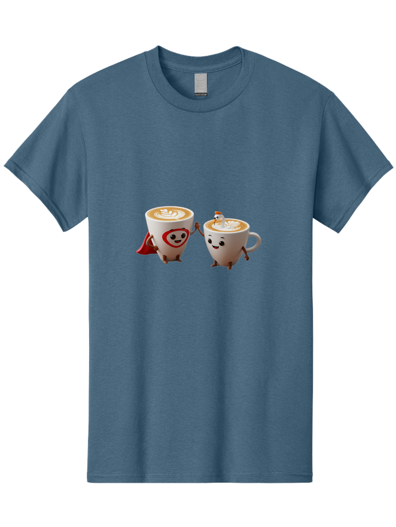 Cappuccino-Friends Men'S Graphic Tee, 100% Cotton, Comfortable Casual Summer Wear, Machine Washable, Cartoon Coffee Cups, Anthropomorphic Coffee, Latte Art, Coffee Lovers, Friendly Cups, Holding Hands, Cute Characters, Cartoon Illustrations, Bab711 3