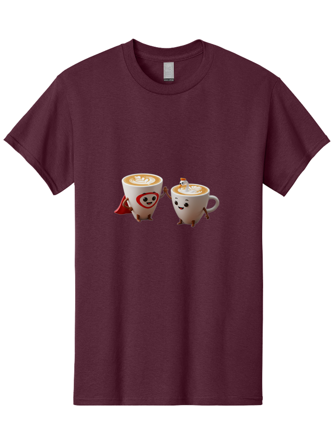 Cappuccino-Friends Men'S Graphic Tee, 100% Cotton, Comfortable Casual Summer Wear, Machine Washable, Cartoon Coffee Cups, Anthropomorphic Coffee, Latte Art, Coffee Lovers, Friendly Cups, Holding Hands, Cute Characters, Cartoon Illustrations, Bab711 11