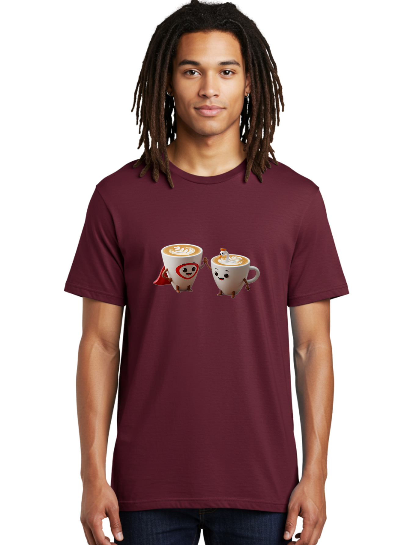 Cappuccino-Friends Men'S Graphic Tee, 100% Cotton, Comfortable Casual Summer Wear, Machine Washable, Cartoon Coffee Cups, Anthropomorphic Coffee, Latte Art, Coffee Lovers, Friendly Cups, Holding Hands, Cute Characters, Cartoon Illustrations, Bab711 26
