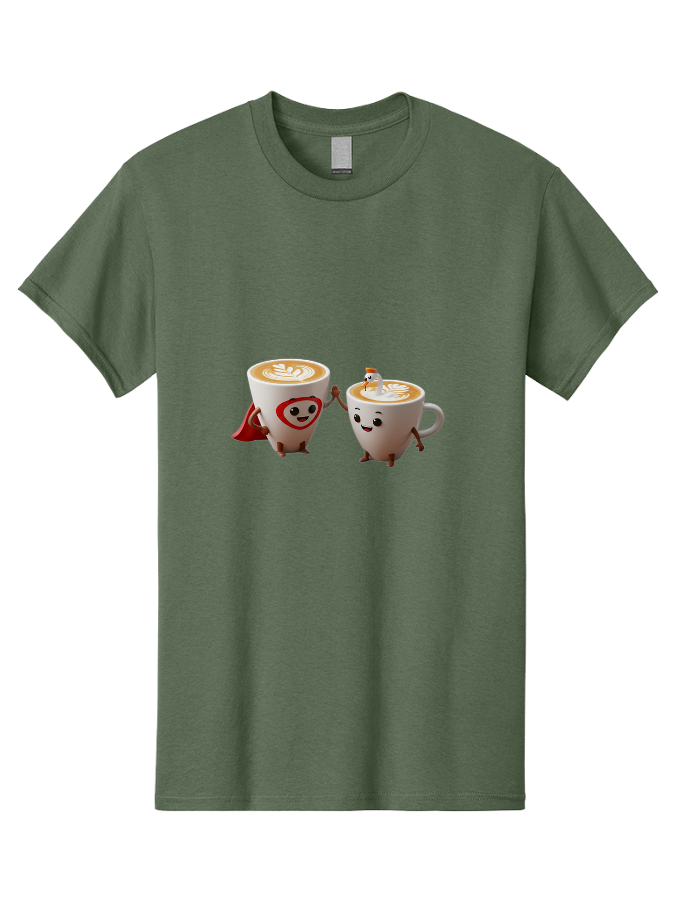 Cappuccino-Friends Men'S Graphic Tee, 100% Cotton, Comfortable Casual Summer Wear, Machine Washable, Cartoon Coffee Cups, Anthropomorphic Coffee, Latte Art, Coffee Lovers, Friendly Cups, Holding Hands, Cute Characters, Cartoon Illustrations, Bab711 7