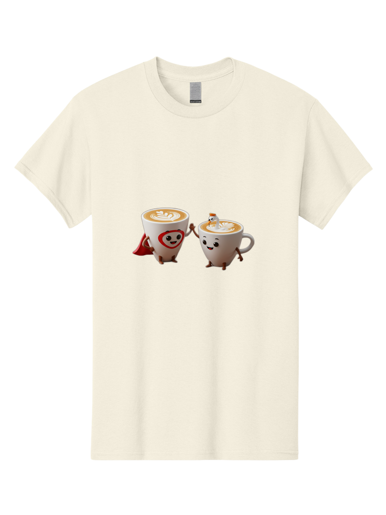 Cappuccino-Friends Men'S Graphic Tee, 100% Cotton, Comfortable Casual Summer Wear, Machine Washable, Cartoon Coffee Cups, Anthropomorphic Coffee, Latte Art, Coffee Lovers, Friendly Cups, Holding Hands, Cute Characters, Cartoon Illustrations, Bab711 4
