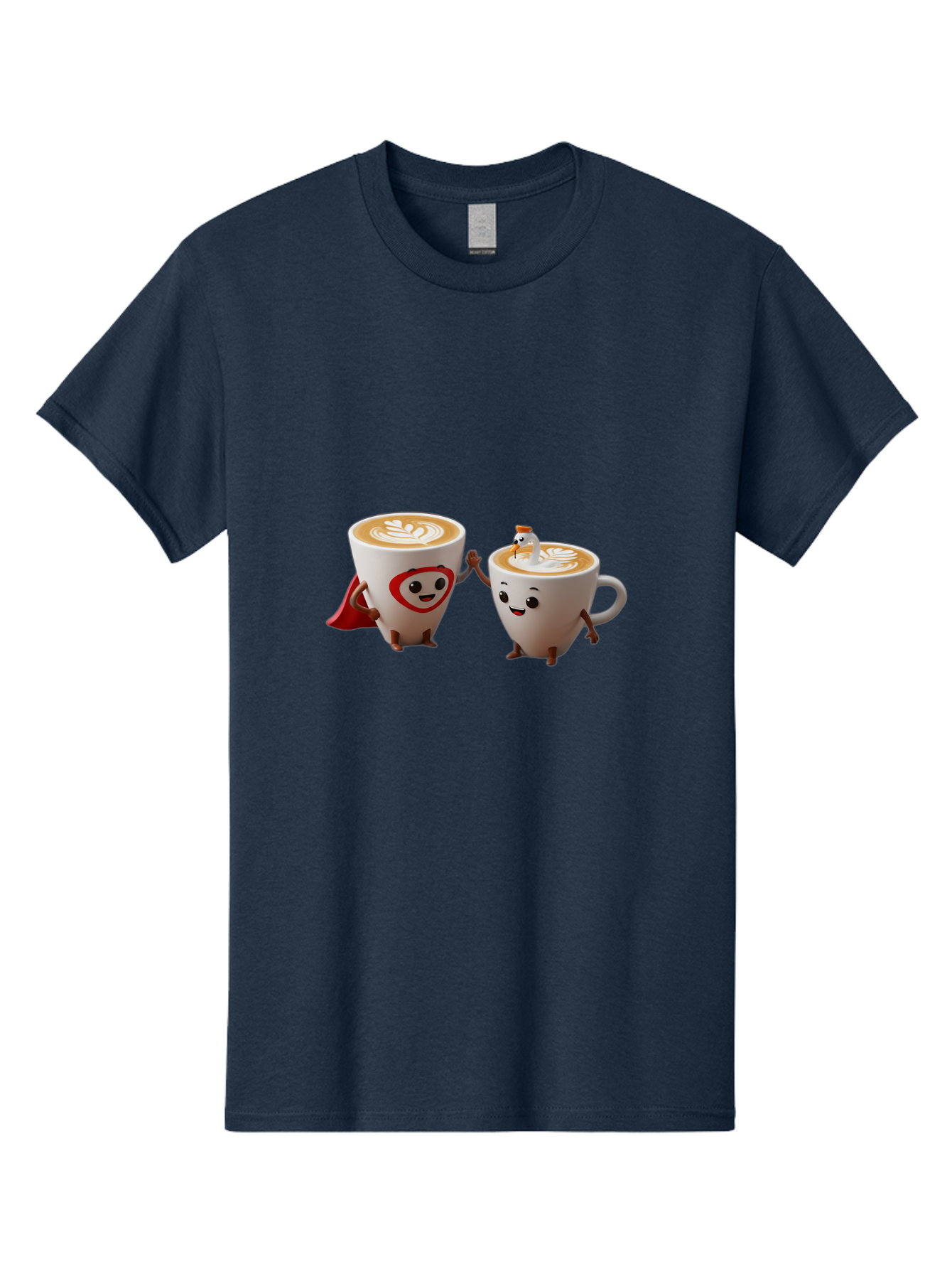 Cappuccino-Friends Men'S Graphic Tee, 100% Cotton, Comfortable Casual Summer Wear, Machine Washable, Cartoon Coffee Cups, Anthropomorphic Coffee, Latte Art, Coffee Lovers, Friendly Cups, Holding Hands, Cute Characters, Cartoon Illustrations, Bab711 5