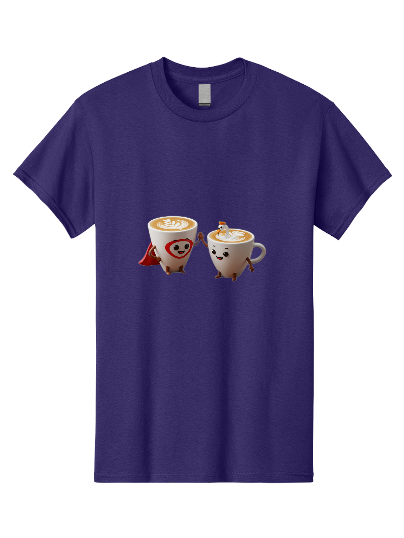 Cappuccino-Friends Men'S Graphic Tee, 100% Cotton, Comfortable Casual Summer Wear, Machine Washable, Cartoon Coffee Cups, Anthropomorphic Coffee, Latte Art, Coffee Lovers, Friendly Cups, Holding Hands, Cute Characters, Cartoon Illustrations, Bab711 14