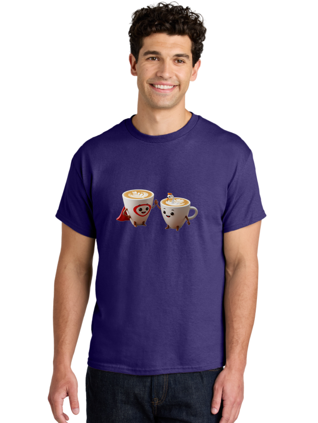 Cappuccino-Friends Men'S Graphic Tee, 100% Cotton, Comfortable Casual Summer Wear, Machine Washable, Cartoon Coffee Cups, Anthropomorphic Coffee, Latte Art, Coffee Lovers, Friendly Cups, Holding Hands, Cute Characters, Cartoon Illustrations, Bab711 29