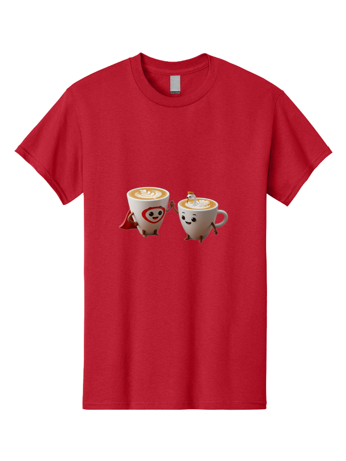 Cappuccino-Friends Men'S Graphic Tee, 100% Cotton, Comfortable Casual Summer Wear, Machine Washable, Cartoon Coffee Cups, Anthropomorphic Coffee, Latte Art, Coffee Lovers, Friendly Cups, Holding Hands, Cute Characters, Cartoon Illustrations, Bab711 12