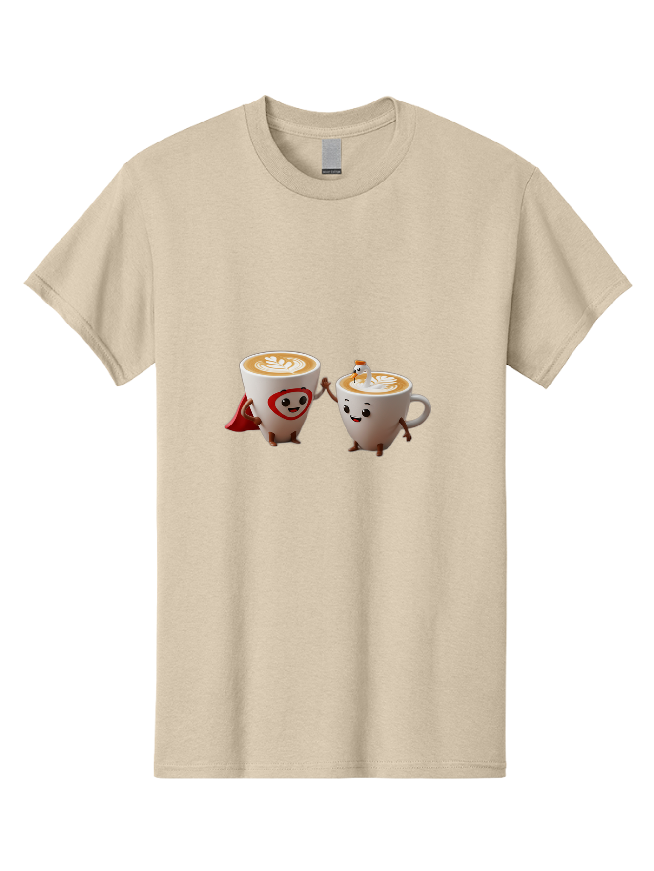 Cappuccino-Friends Men'S Graphic Tee, 100% Cotton, Comfortable Casual Summer Wear, Machine Washable, Cartoon Coffee Cups, Anthropomorphic Coffee, Latte Art, Coffee Lovers, Friendly Cups, Holding Hands, Cute Characters, Cartoon Illustrations, Bab711 15