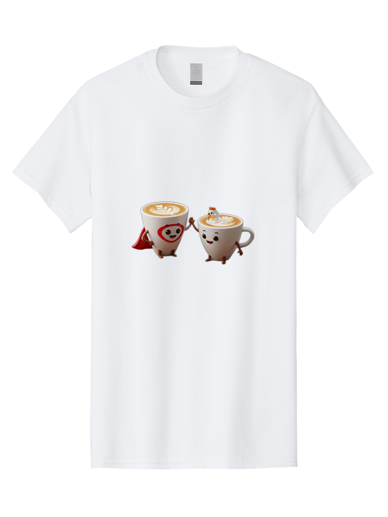 Cappuccino-Friends Men'S Graphic Tee, 100% Cotton, Comfortable Casual Summer Wear, Machine Washable, Cartoon Coffee Cups, Anthropomorphic Coffee, Latte Art, Coffee Lovers, Friendly Cups, Holding Hands, Cute Characters, Cartoon Illustrations, Bab711 8
