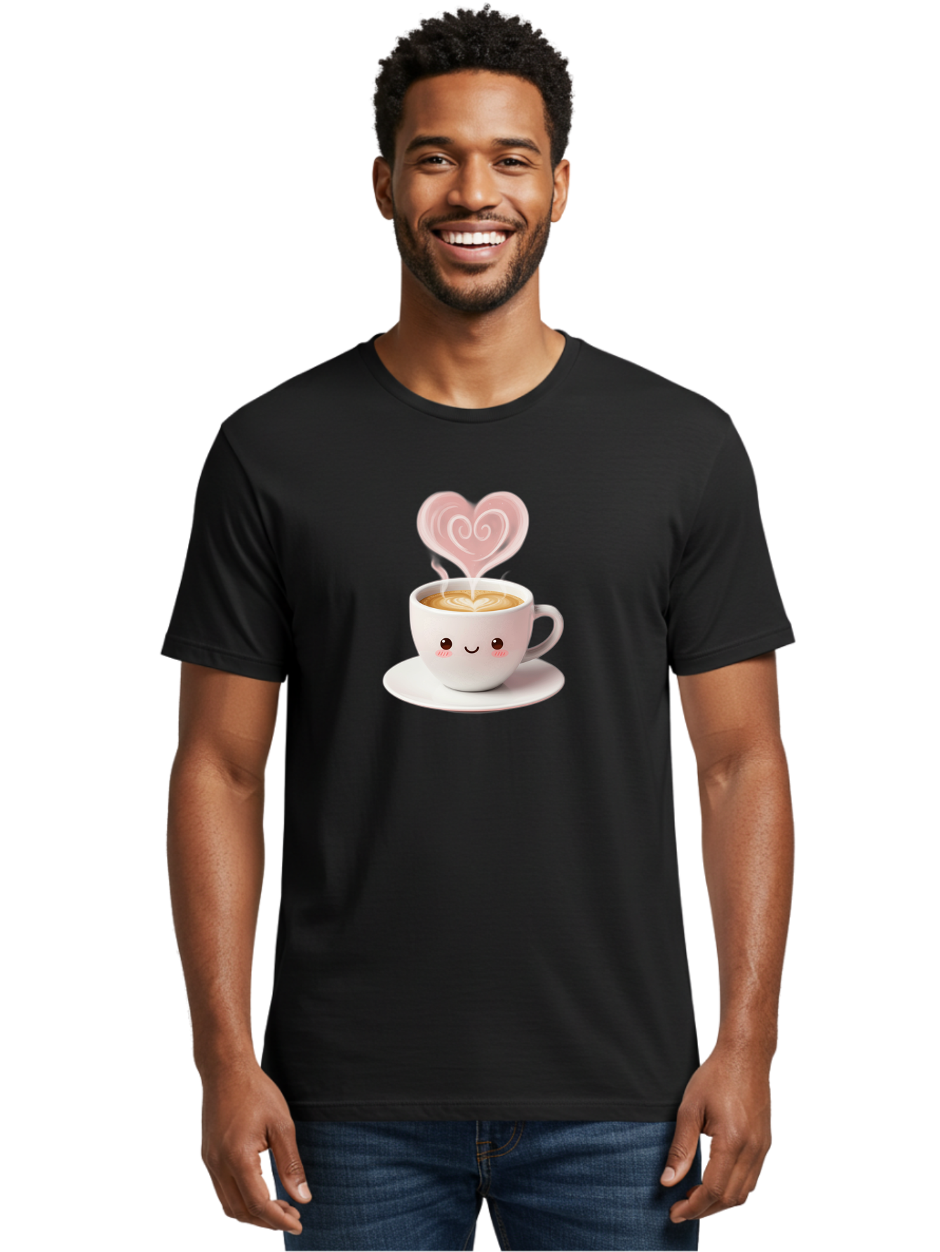 Cappuccino-Heart Men'S Graphic Tee, 100% Cotton, Comfortable Casual Summer Wear, Machine Washable, Cute Coffee Cup, Coffee Art, Heart Design, Steaming Hot Coffee, Coffee Lover, Latte Art, Morning Coffee, Happy Face, Coffee Break, Bab712 23