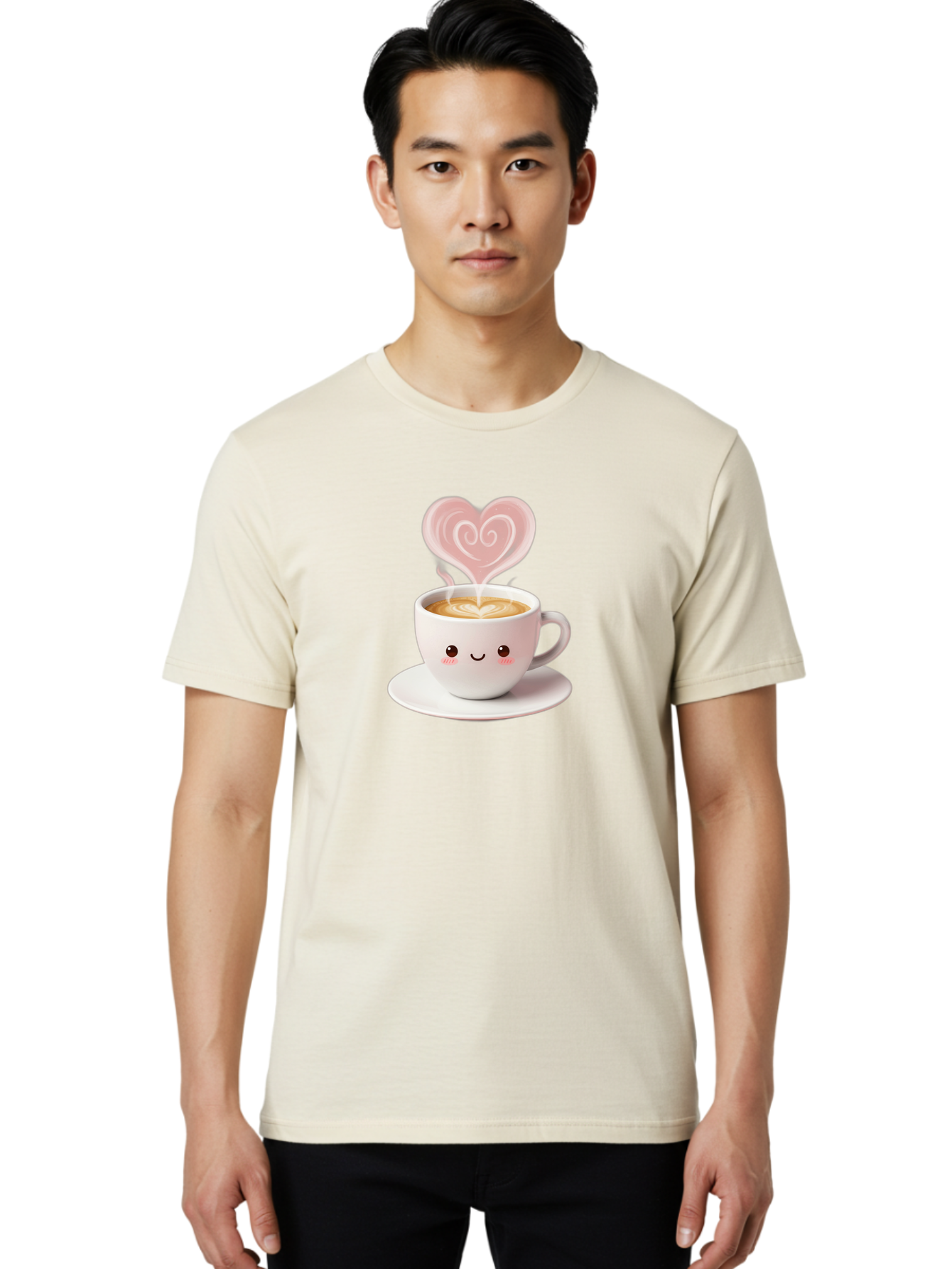 Cappuccino-Heart Men'S Graphic Tee, 100% Cotton, Comfortable Casual Summer Wear, Machine Washable, Cute Coffee Cup, Coffee Art, Heart Design, Steaming Hot Coffee, Coffee Lover, Latte Art, Morning Coffee, Happy Face, Coffee Break, Bab712 26