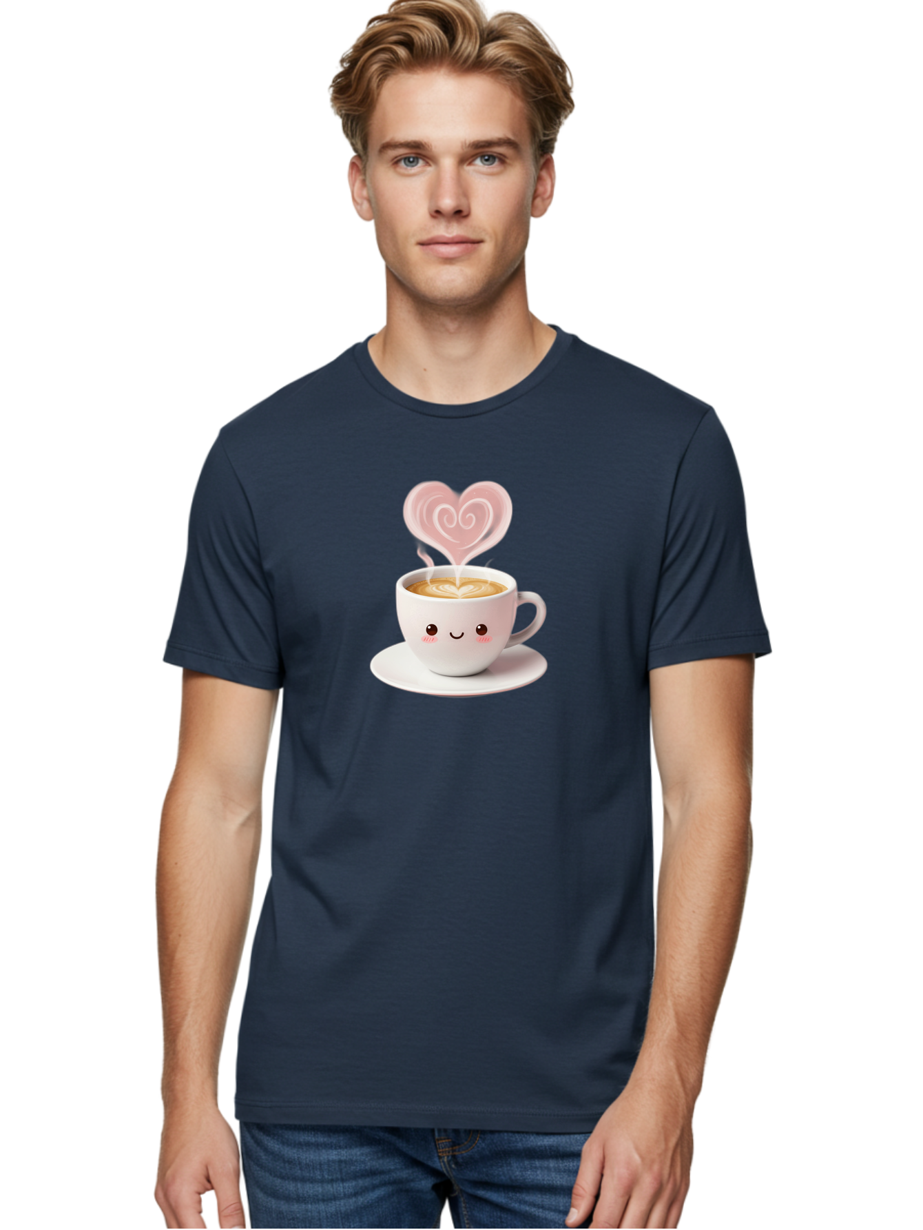 Cappuccino-Heart Men'S Graphic Tee, 100% Cotton, Comfortable Casual Summer Wear, Machine Washable, Cute Coffee Cup, Coffee Art, Heart Design, Steaming Hot Coffee, Coffee Lover, Latte Art, Morning Coffee, Happy Face, Coffee Break, Bab712 19