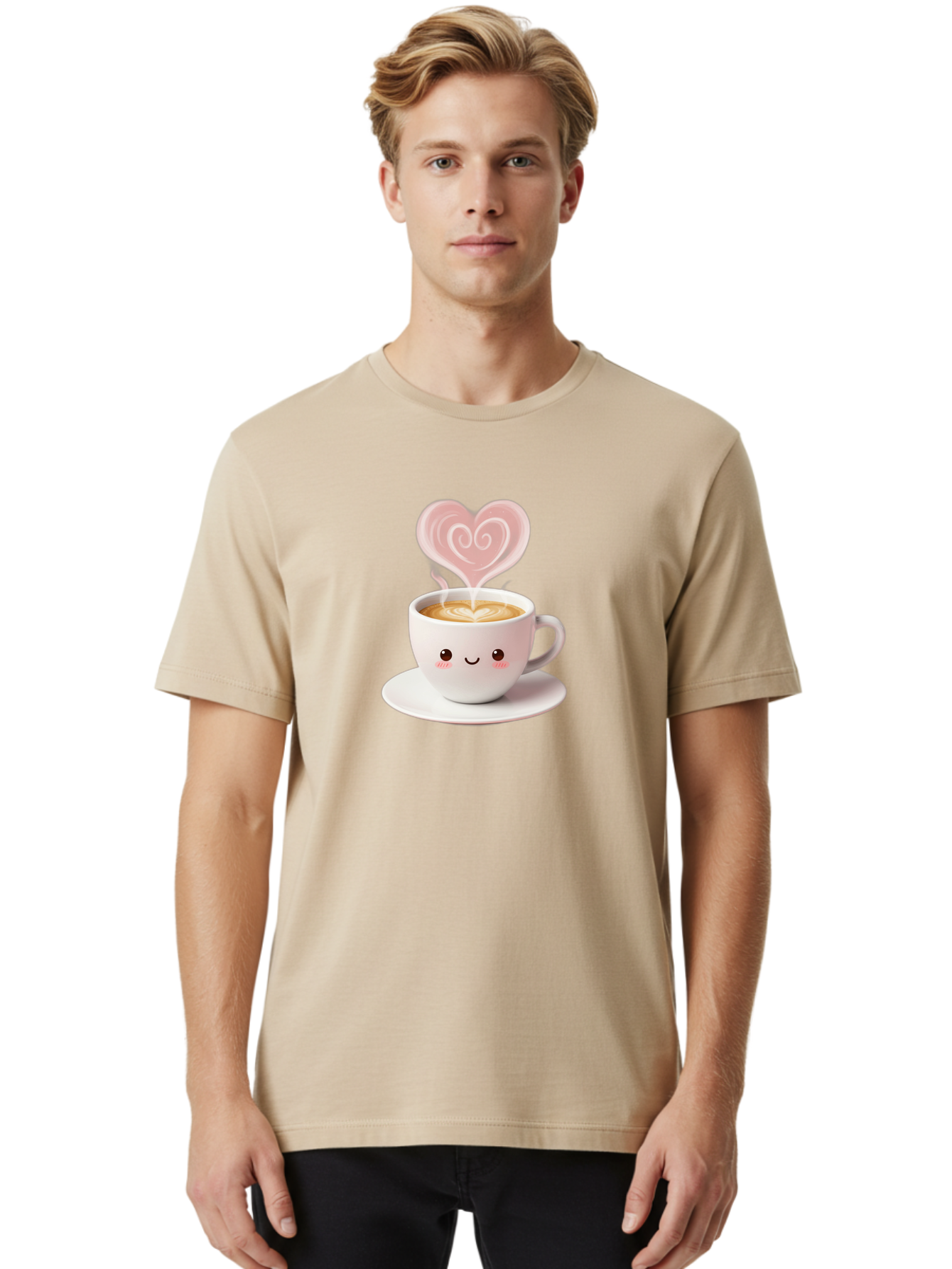 Cappuccino-Heart Men'S Graphic Tee, 100% Cotton, Comfortable Casual Summer Wear, Machine Washable, Cute Coffee Cup, Coffee Art, Heart Design, Steaming Hot Coffee, Coffee Lover, Latte Art, Morning Coffee, Happy Face, Coffee Break, Bab712 21