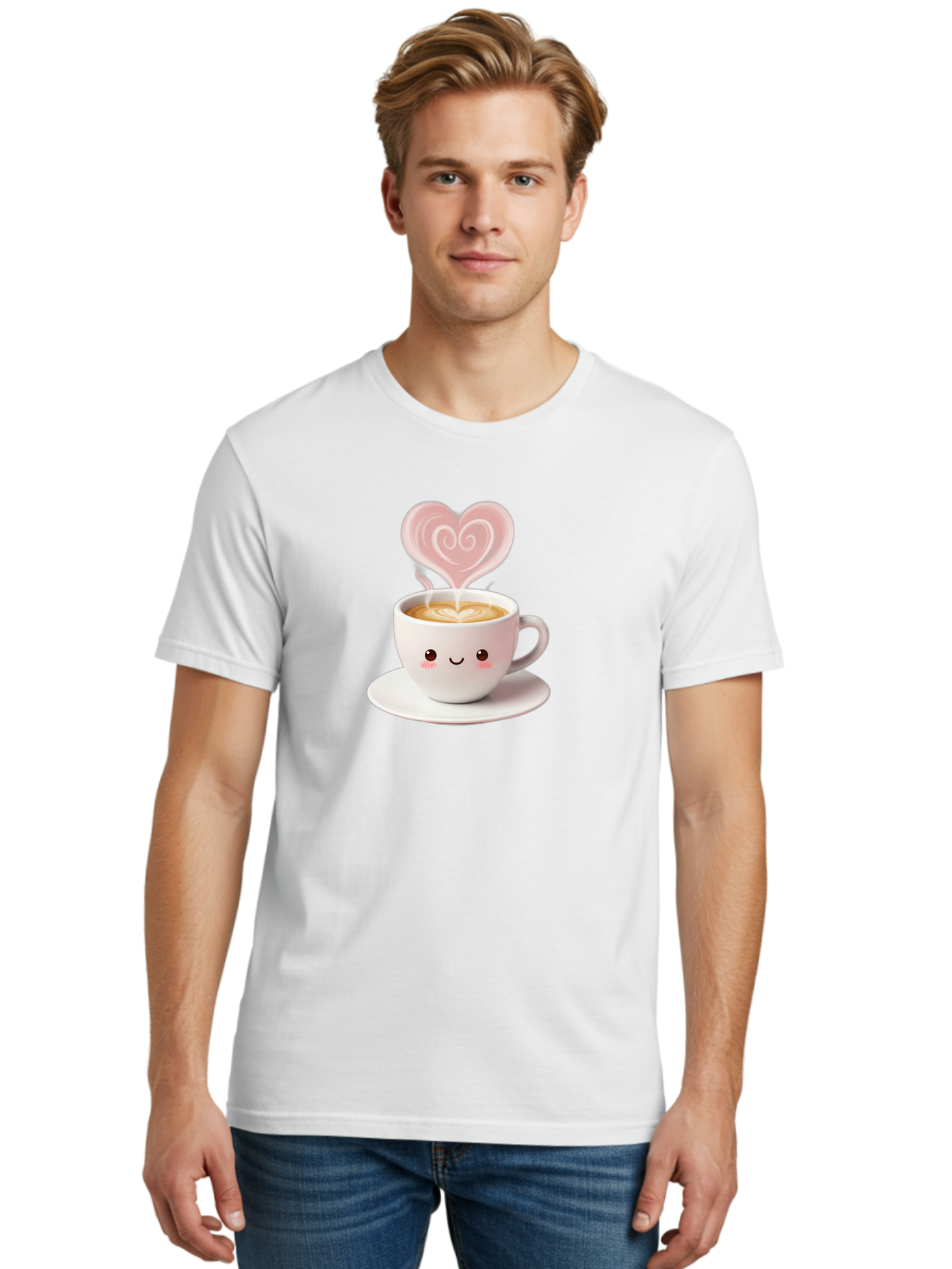Cappuccino-Heart Men'S Graphic Tee, 100% Cotton, Comfortable Casual Summer Wear, Machine Washable, Cute Coffee Cup, Coffee Art, Heart Design, Steaming Hot Coffee, Coffee Lover, Latte Art, Morning Coffee, Happy Face, Coffee Break, Bab712 28