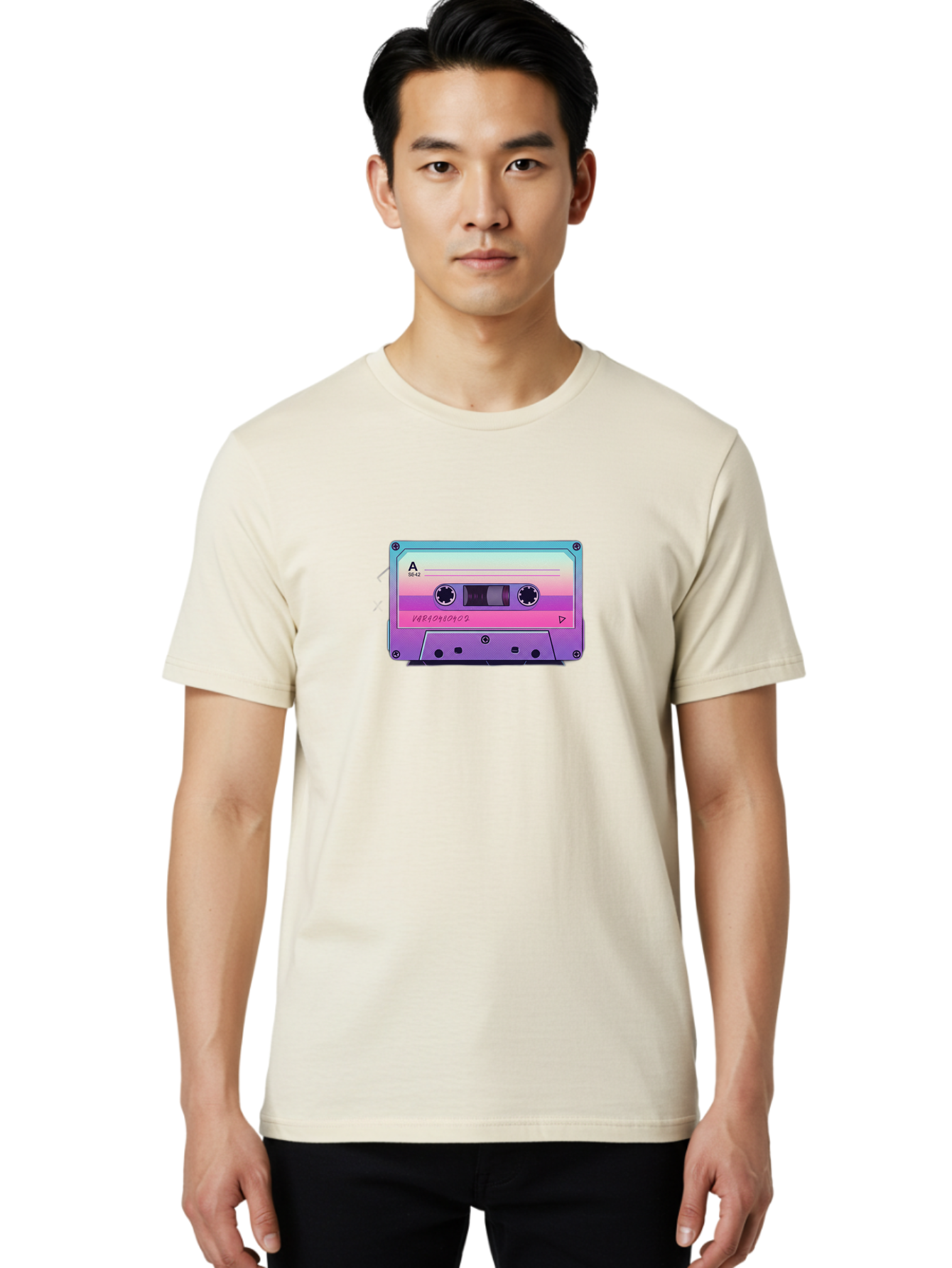 Cassette-Tape Men'S Graphic Tee, 100% Cotton, Comfortable Casual Summer Wear, Machine Washable, Retro Cassette Tape, Vintage Music Format, Nostalgic Tech, 80S And 90S Music, Pastel Colors, Various Artists Mix Tape, Music Lover'S Icon Bab720 24