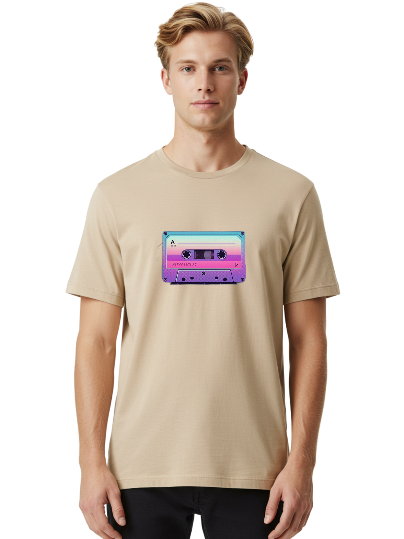 Cassette-Tape Men'S Graphic Tee, 100% Cotton, Comfortable Casual Summer Wear, Machine Washable, Retro Cassette Tape, Vintage Music Format, Nostalgic Tech, 80S And 90S Music, Pastel Colors, Various Artists Mix Tape, Music Lover'S Icon Bab720 16